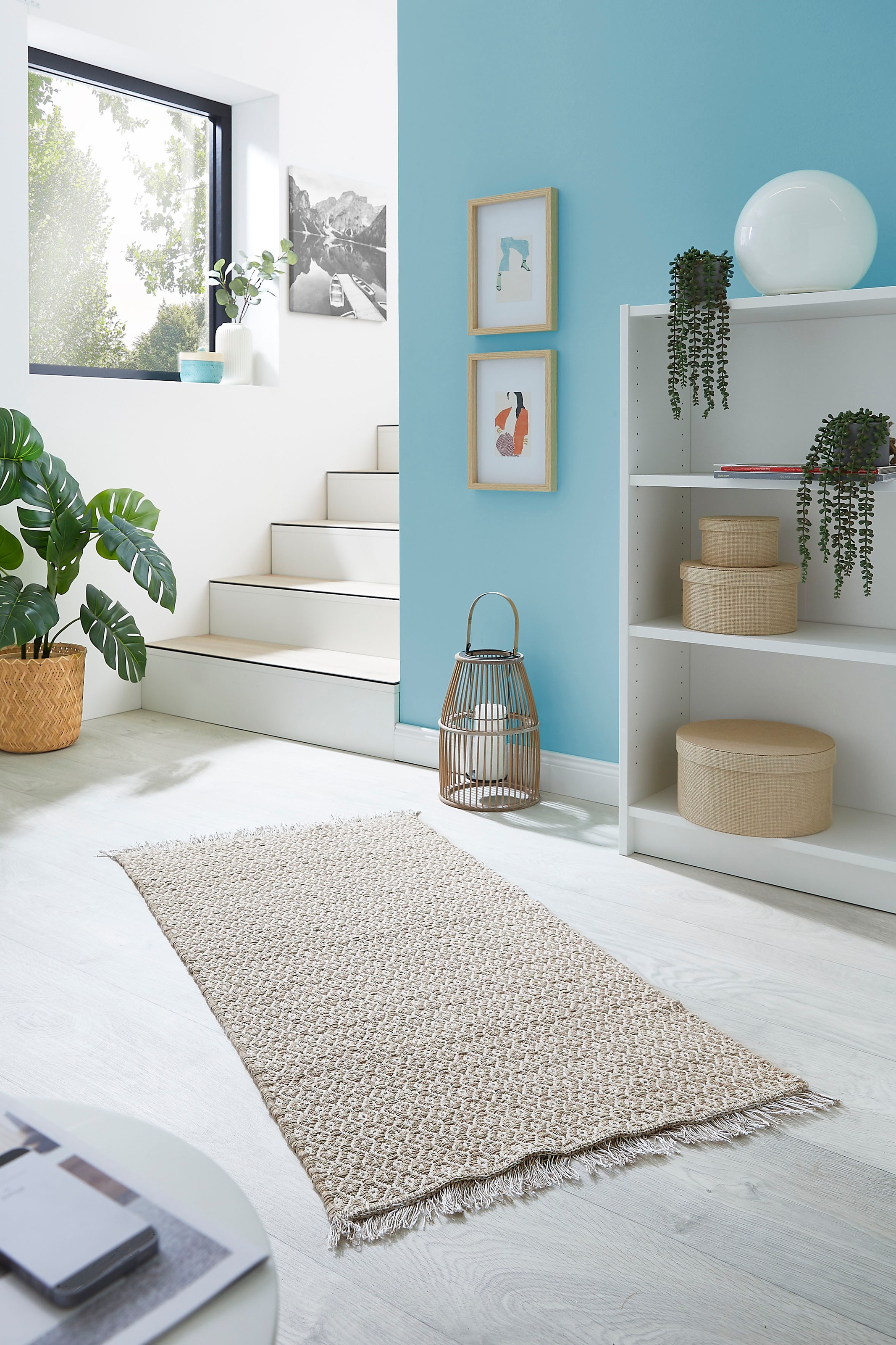 my home Teppich »Nivala«, rechteckig, 10 mm Höhe, Flachgewebe, Rauten Motiv günstig online kaufen
