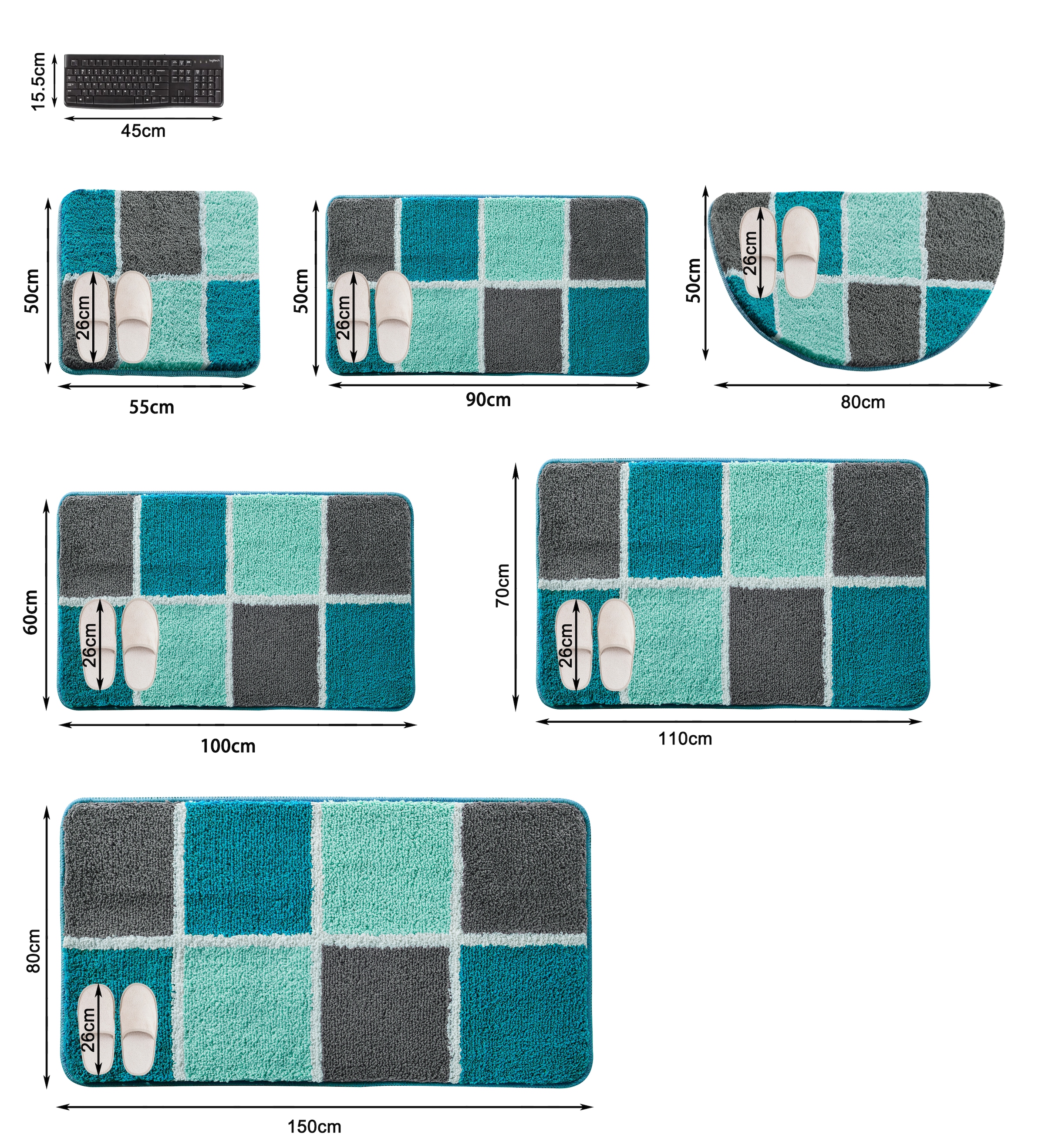 my home Badematte »Anna mit Kachelmuster, Badvorleger, Badezimmer Teppich, Duschvorleger«, rutschhemmend beschichtet, strapazierfähig, Badteppich, Hoch Tief Effekt, Modern, Weich