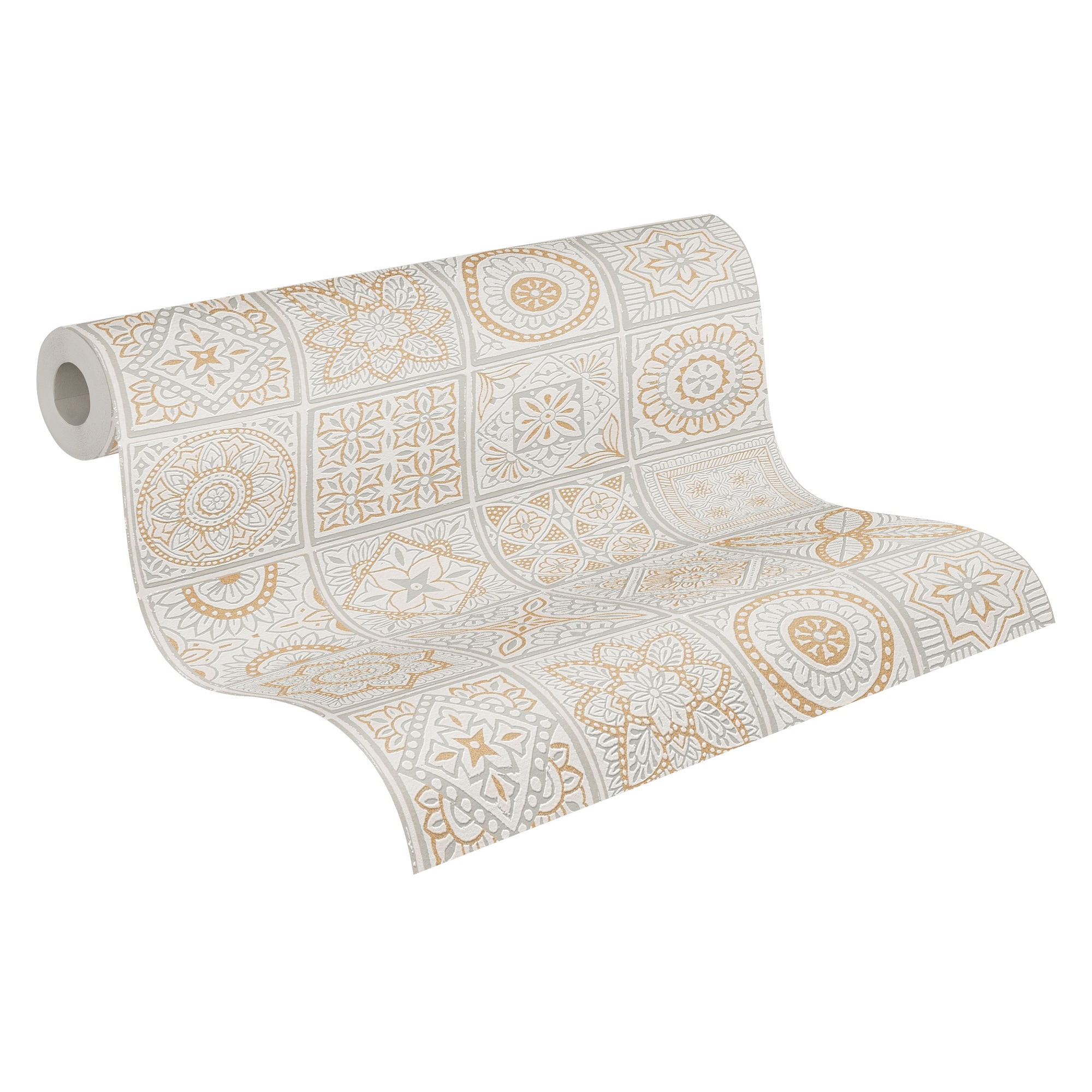 A.S. Création Vliestapete »Terra Tapete Vintage Fliesen«, matt-gemustert-neutral, Fliesen-Tapete Fliesenoptik Patchwork strukturiert Glitzer Tapeten