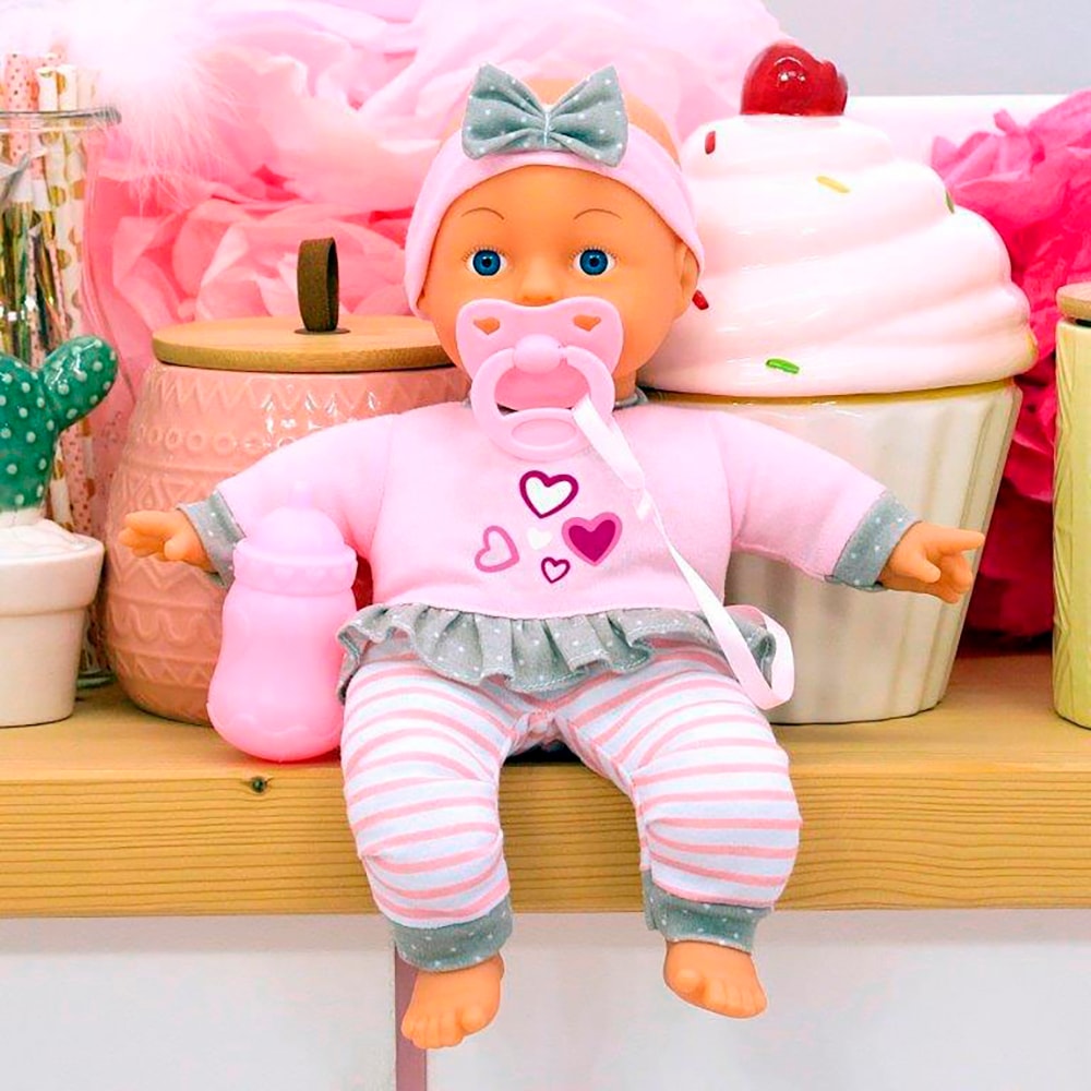 Bayer Babypuppe »Puppe, 30 cm rosa/grau«, (3 tlg.)