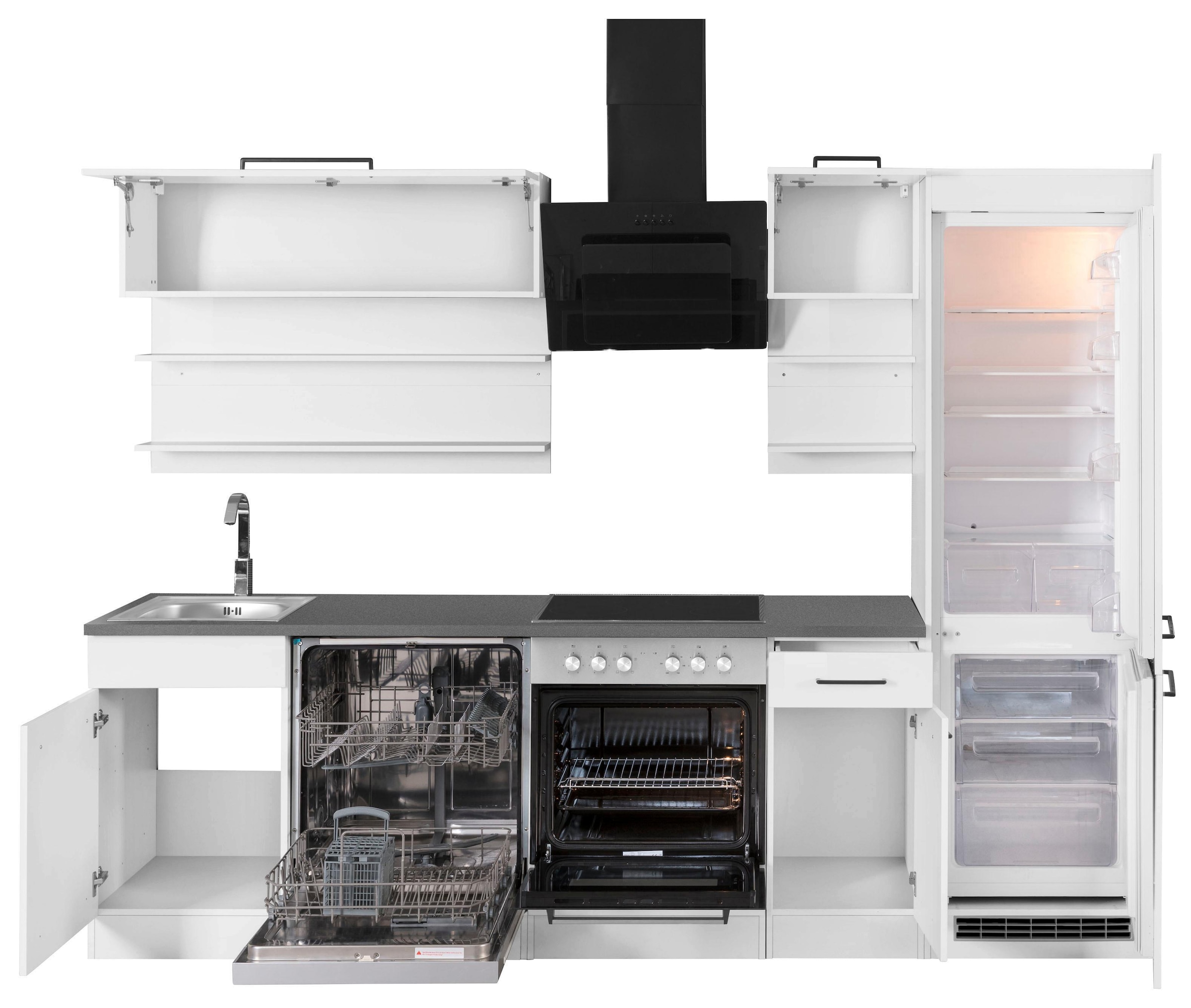 KOCHSTATION Küchenzeile »KS-Tulsa«, ohne E-Geräte, Breite 270 cm, schwarze Metallgriffe, MDF Fronten