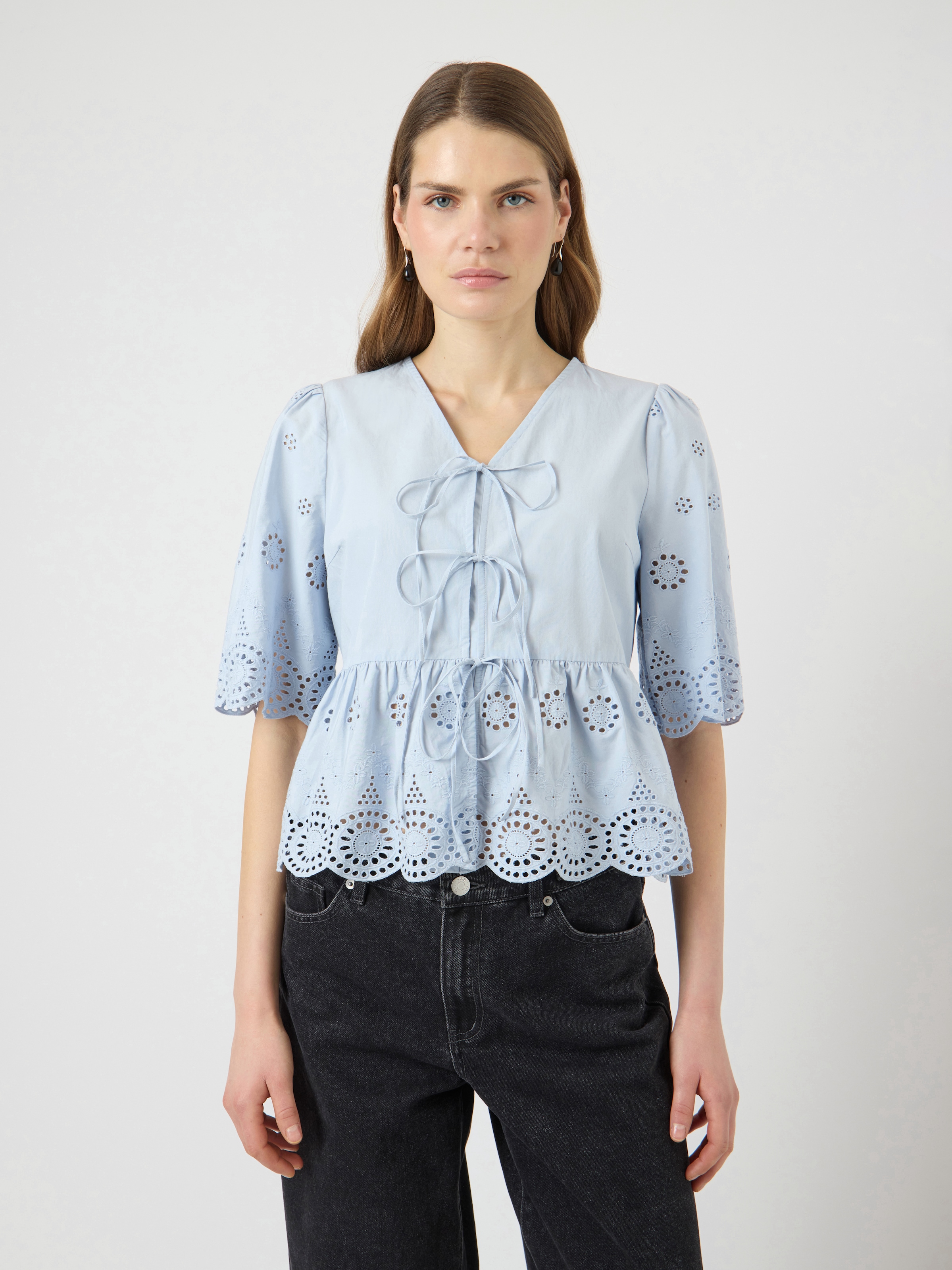 Y.A.S Spitzenbluse »YASCORNELIA 2/4 TIE TOP S. NOOS« Baumwolle, regular fit