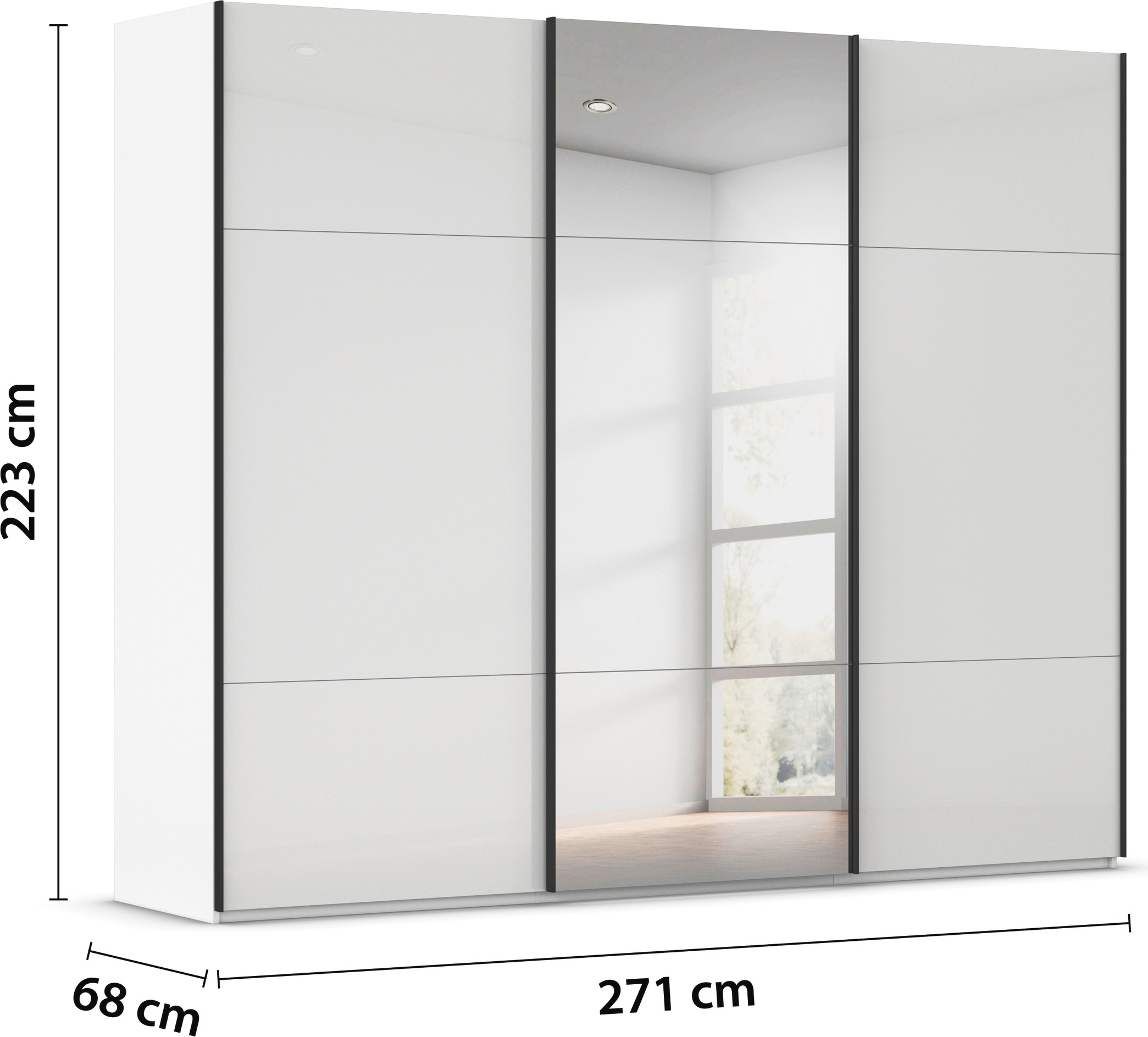 rauch Schwebetürenschrank »Kleiderschrank Schrank Garderobe Schlafzimmerschrank CONTIDO«, (in 3 verschiedenen Ausstattungen BASIC/CLASSIC/PREMIUM), aus hochwertigem Material in 6 Breiten 2 Griff-Farben MADE IN GERMANY