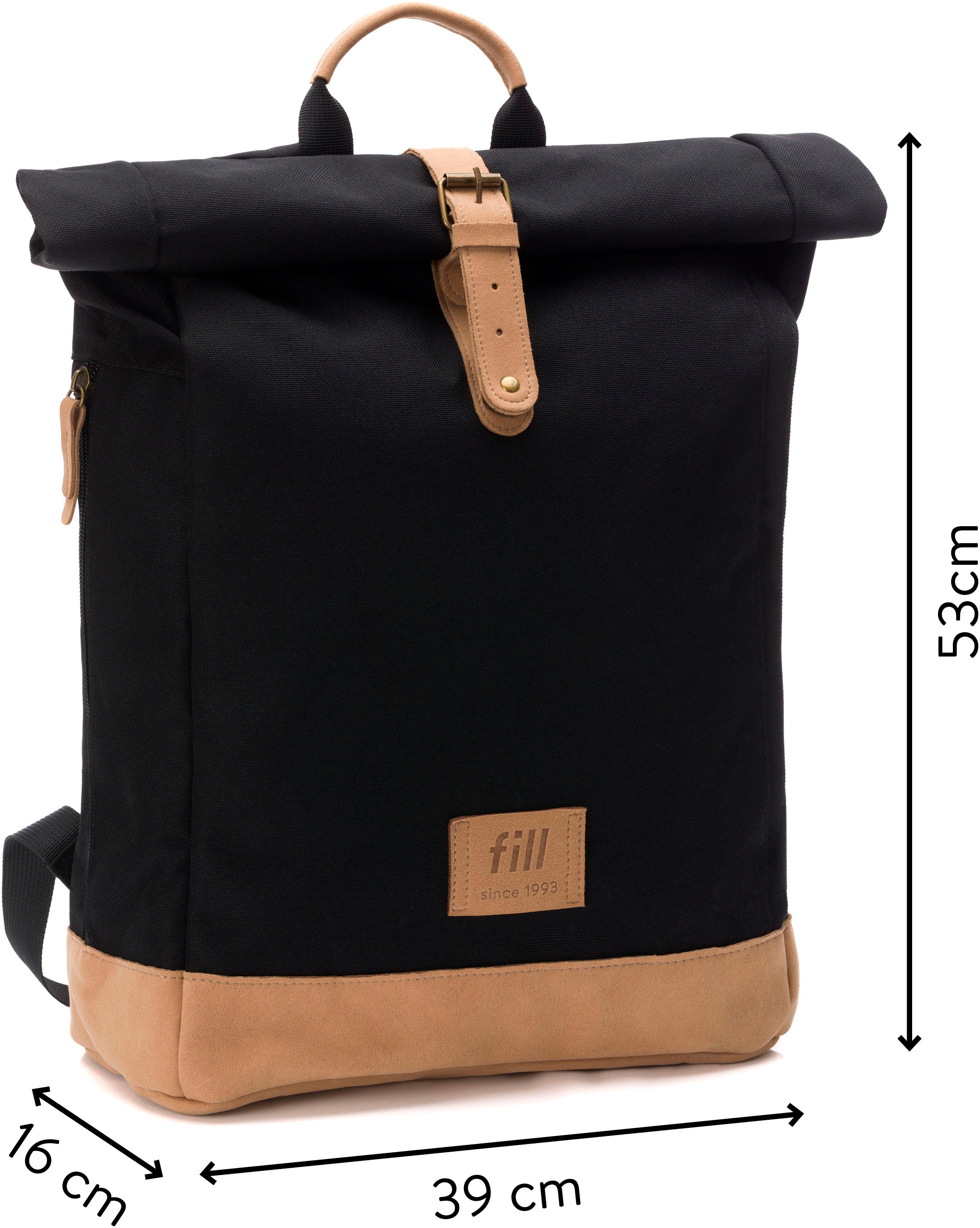 Fillikid Wickelrucksack »Rolltop Berlin schwarz«, Reflektoren, inkl. Wickeltunterlage