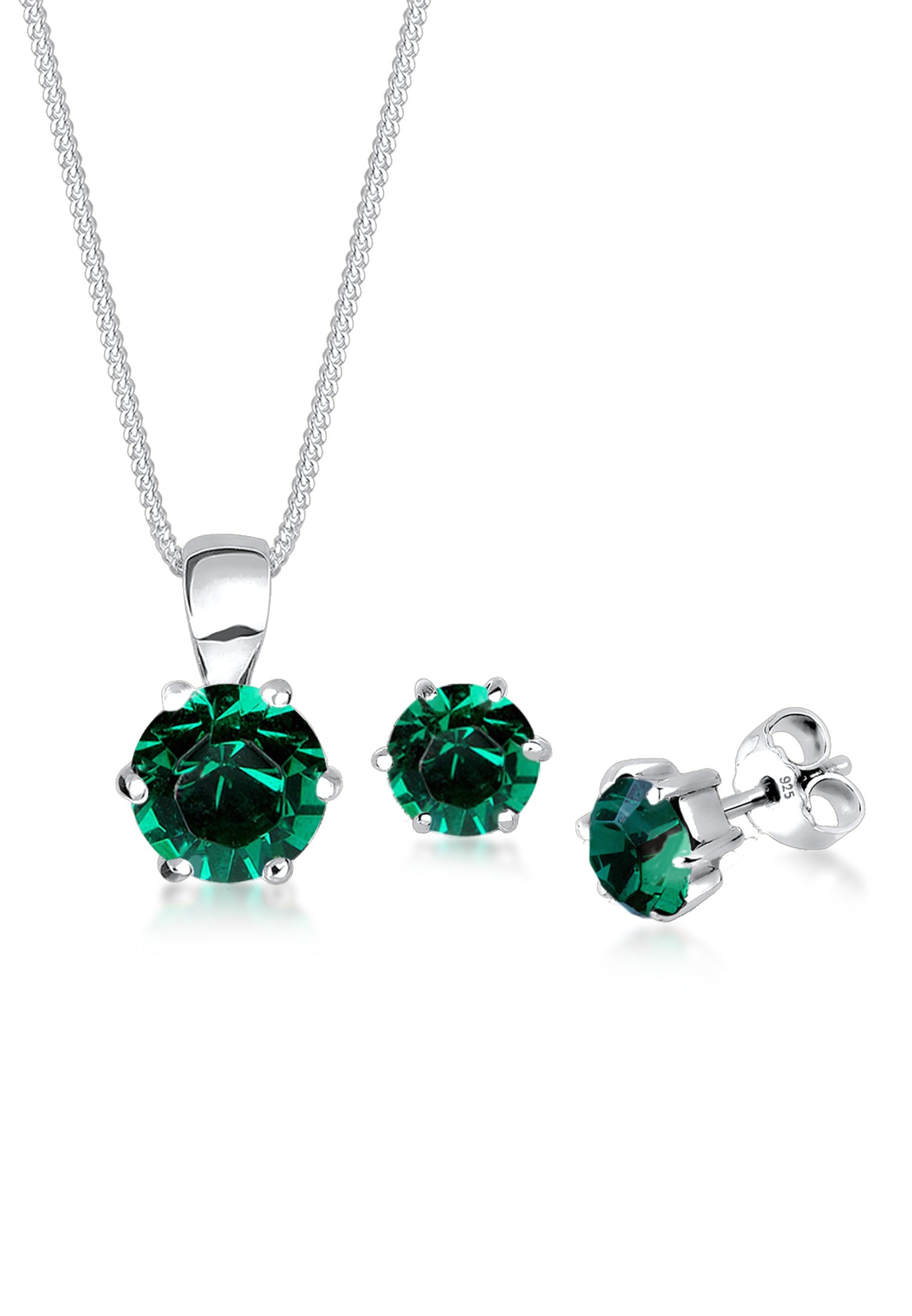 Elli Schmuckset »Ohrringe und Anhänger mit Kristalle Grün 925 Silber«