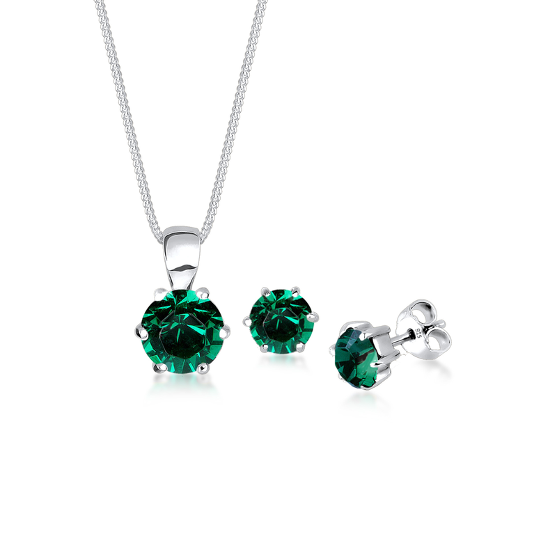 ELLI Schmuckset »Set Kette Ohrstecker 925 Silber, mit Kristallen von Swarovski « () Grün onesize Glänzendes Schmuckset in Smaragdgrün für Damen