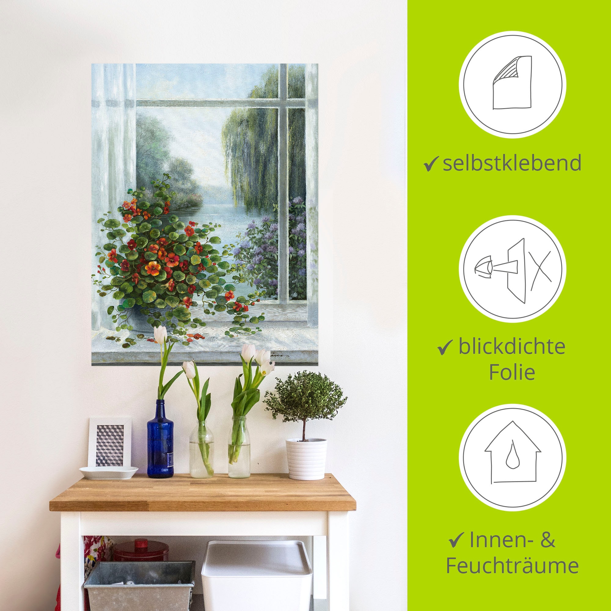 Artland Wandbild »Kapuzinerkresse am Fenster«, Arrangements, (1 St.), als Leinwandbild, Poster, Wandaufkleber in verschied. Größen