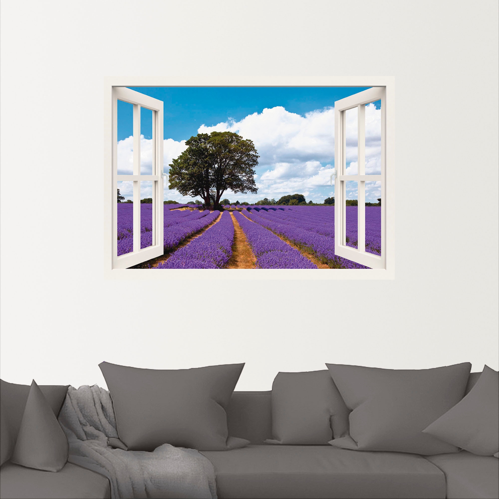 Artland Wandfolie »Fensterblick Lavendelfeld im Sommer«, Fensterblick, (1 St.), selbstklebend