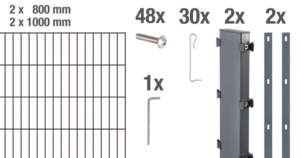 Alberts Gabionenzaun »Gabionen-Grundset Step²«, anthrazit, Höhe: 100 und 180cm, Breite: 2m, zum Aufschrauben