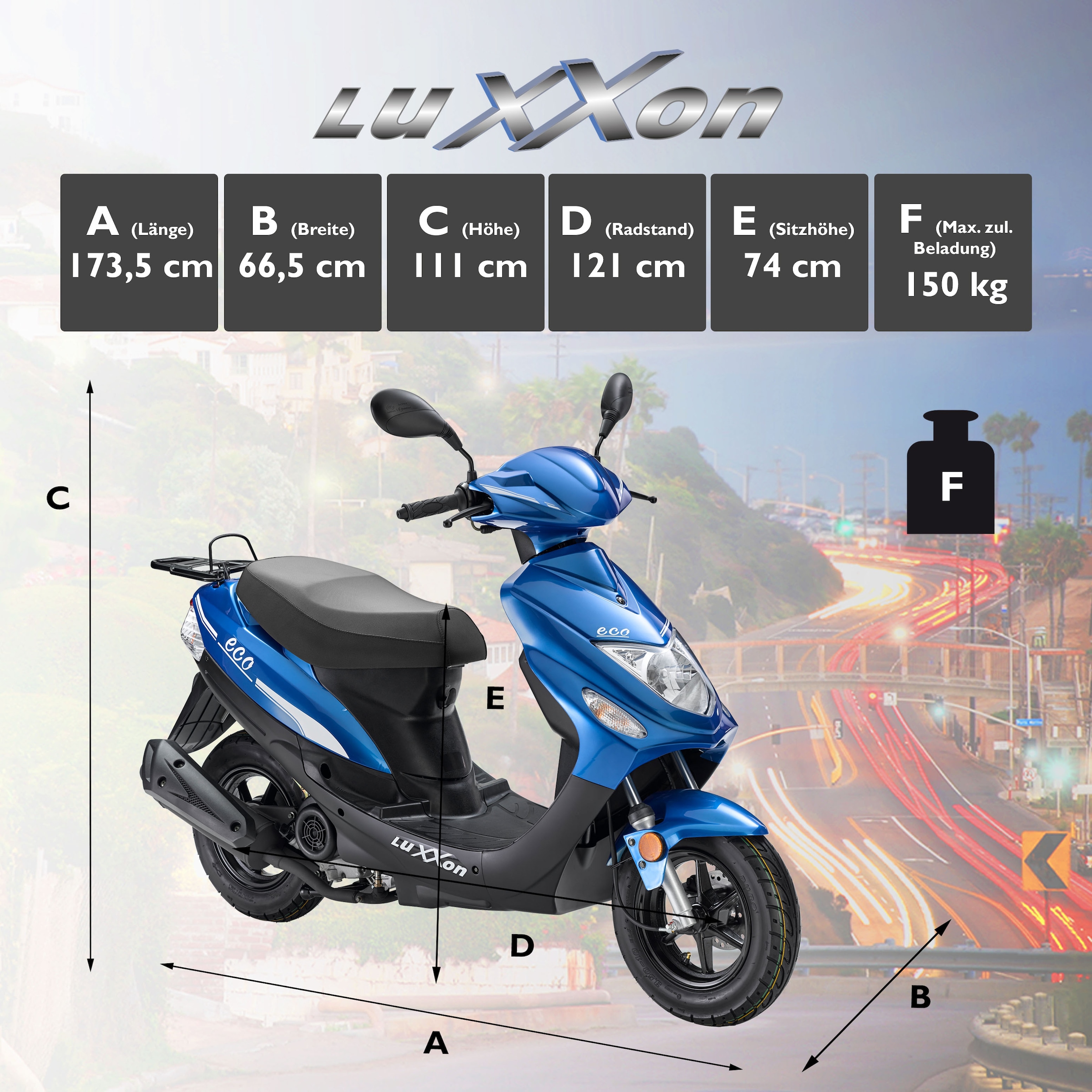 Luxxon Motorroller »ECO«, 49,6 cm³, 45 km/h, Euro 5, 3 PS