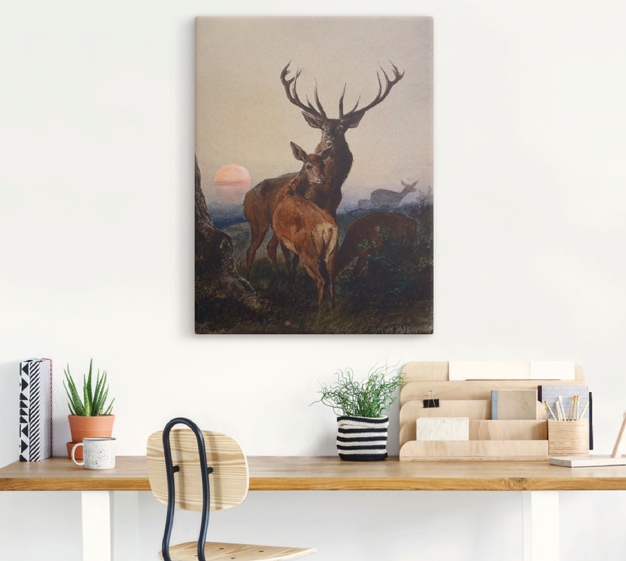 Artland Wandbild »Hirsch und ein Reh bei Sonnenuntergang«, Wildtiere, (1 St.), als Leinwandbild, Poster, Wandaufkleber in verschied. Größen