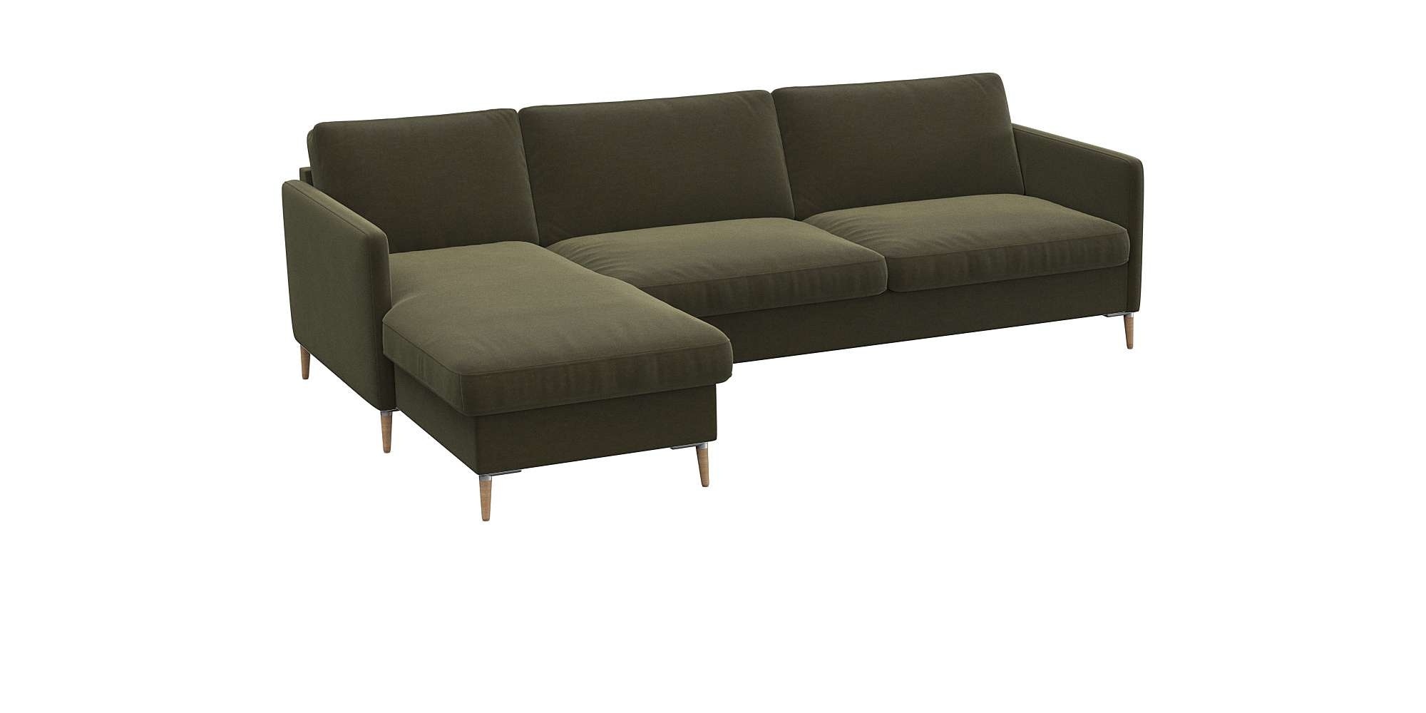 FLEXLUX Ecksofa »Fiore, super Sitzkomfort durch Kaltschaum im Sitz, L-Form«, schmale Armlehnen, Füße Alu+ Eiche