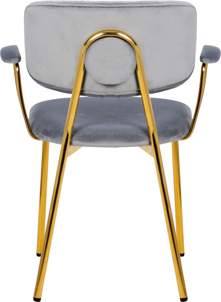 Kayoom Polsterstuhl »Stuhl Giselle 225 2er-Set, Gestell aus Edelstahl«, (Set), 2 St., mit Armlehnen, goldenes Gestell aus Edelstahl, Samtbezug, Ziernähte