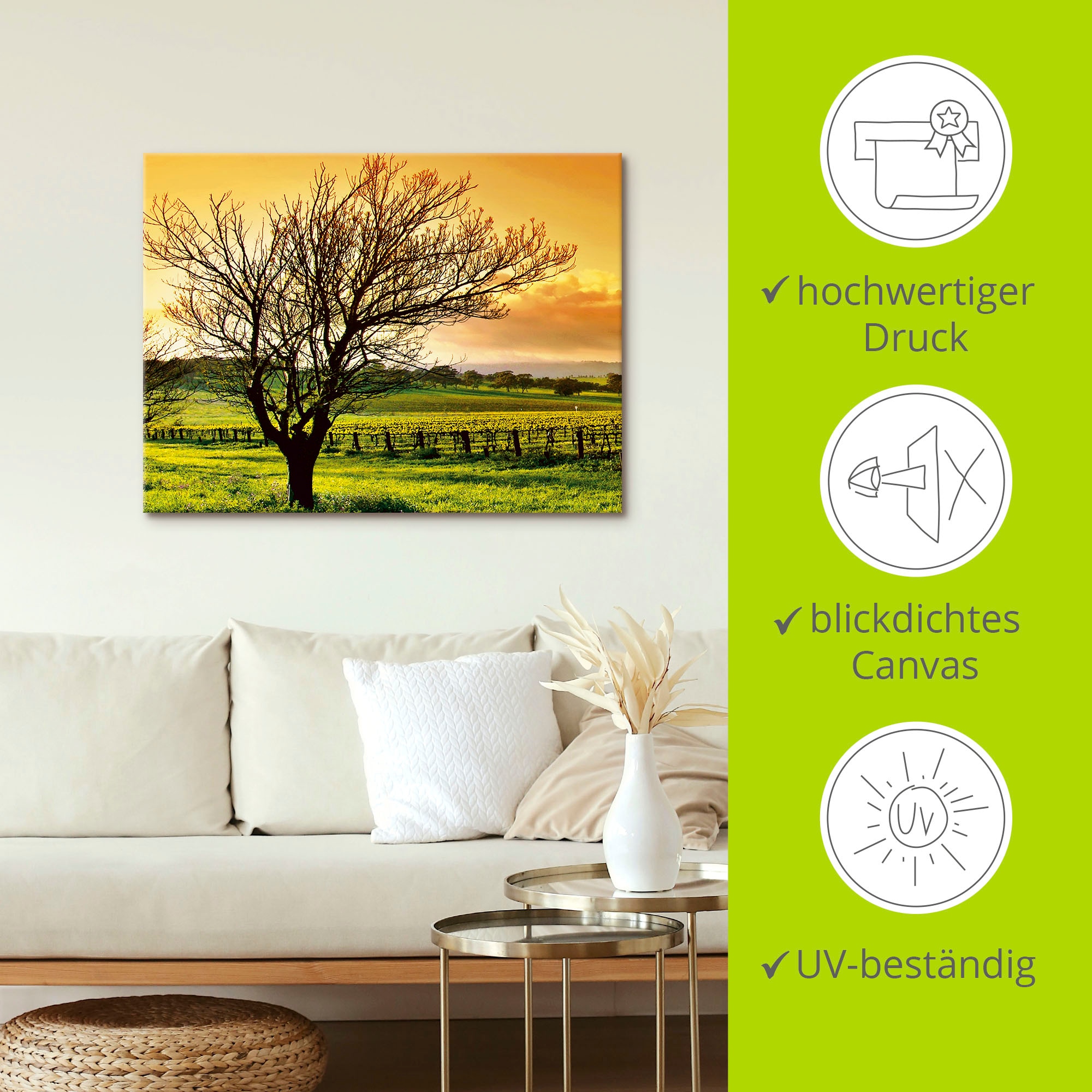 Artland Leinwandbild »Landschaft mit Weinbergen«, Felder, (1 St.), auf Keilrahmen gespannt
