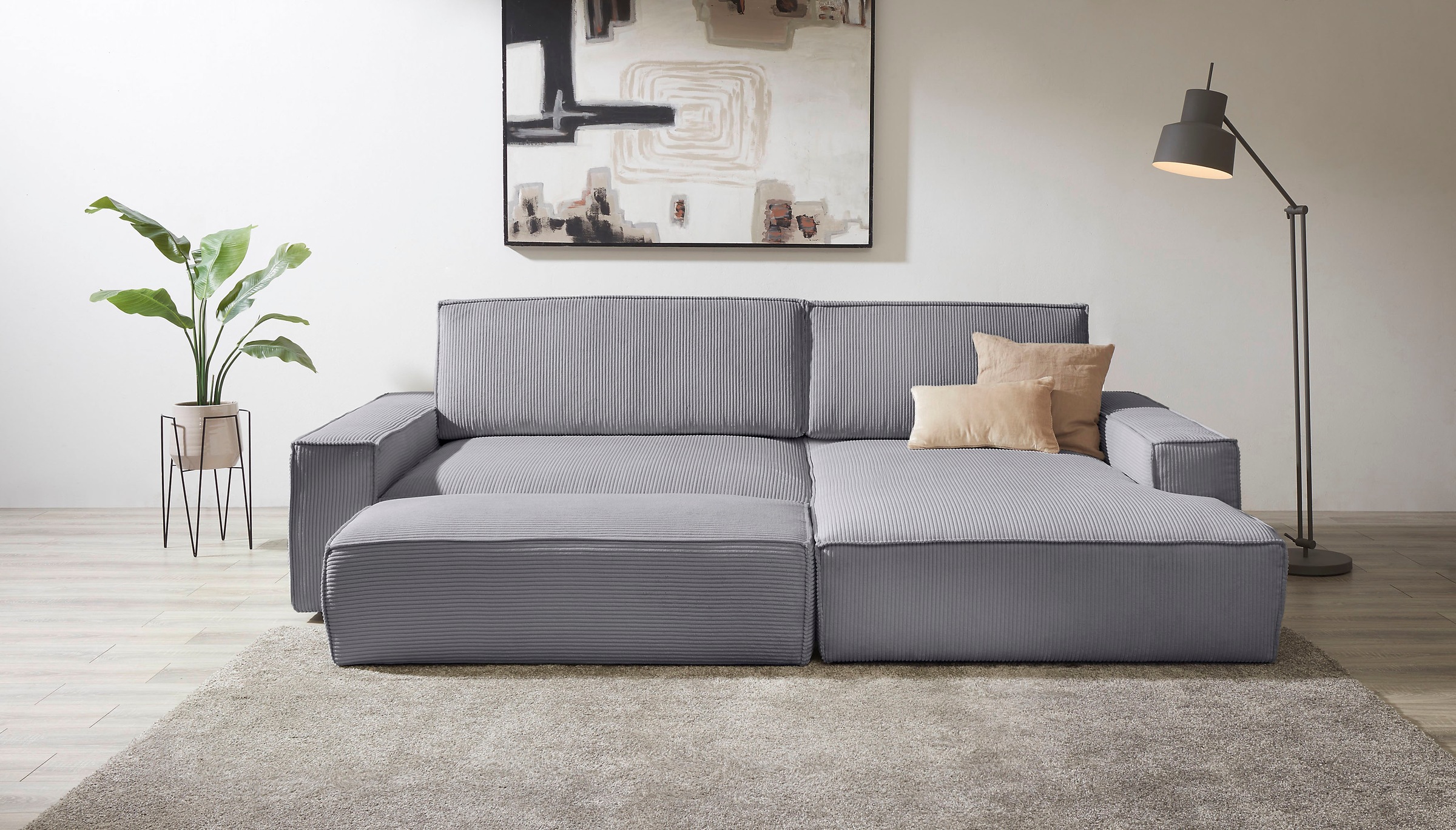 Home affaire Polsterecke »NEU: SHERWOOD XXL tief, L-Form mit Schlaffunktion, Big-Sofa mit Hocker«, (Set, 2 St.), stellbar zum Schlafsofa (Krokodilverbinder), Cord, Leinenoptik