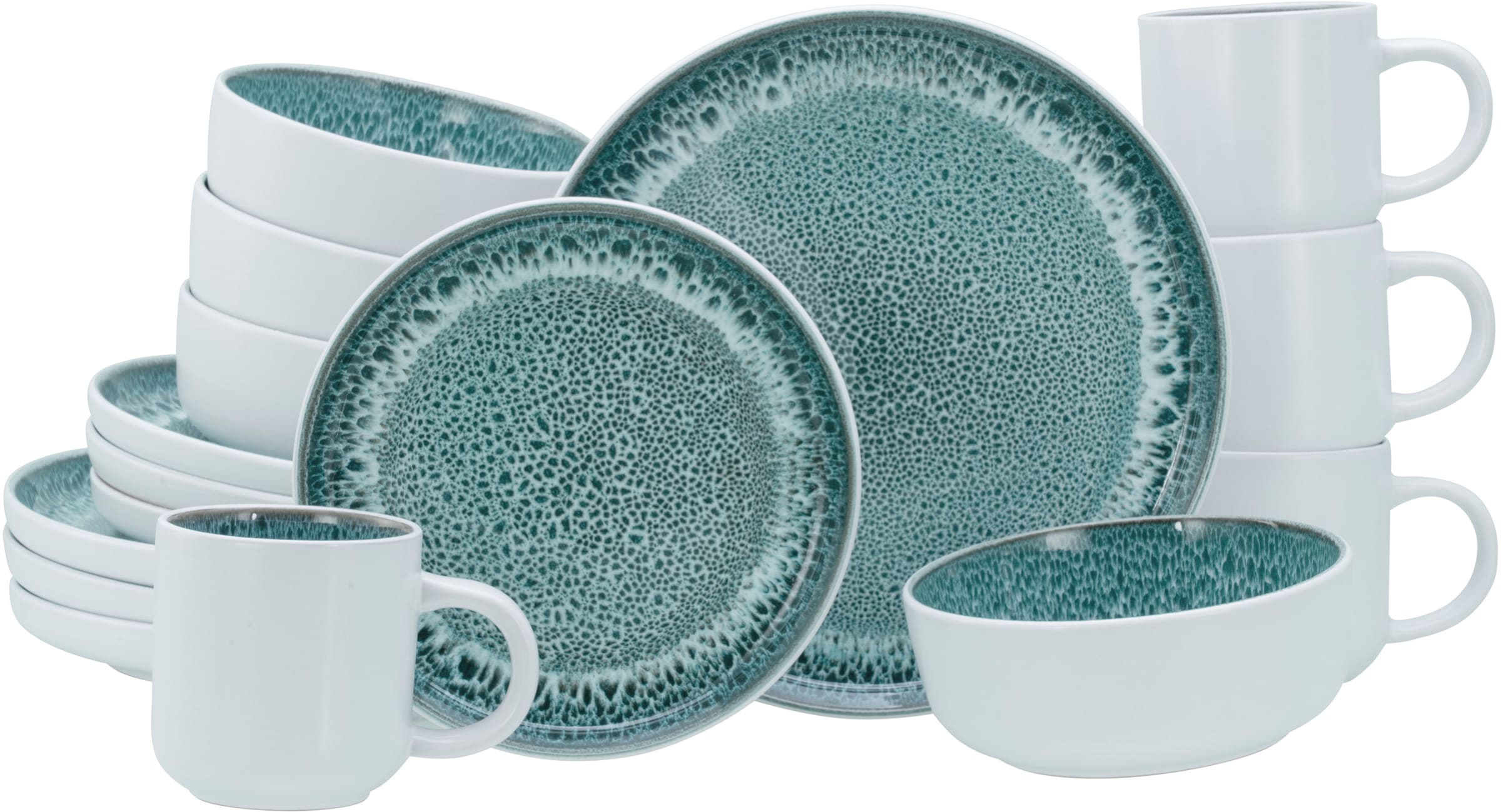 CreaTable Kombiservice »Nordic Fjord, Service 16-tlg.« Reaktive Glasur, Einzigartiger Look