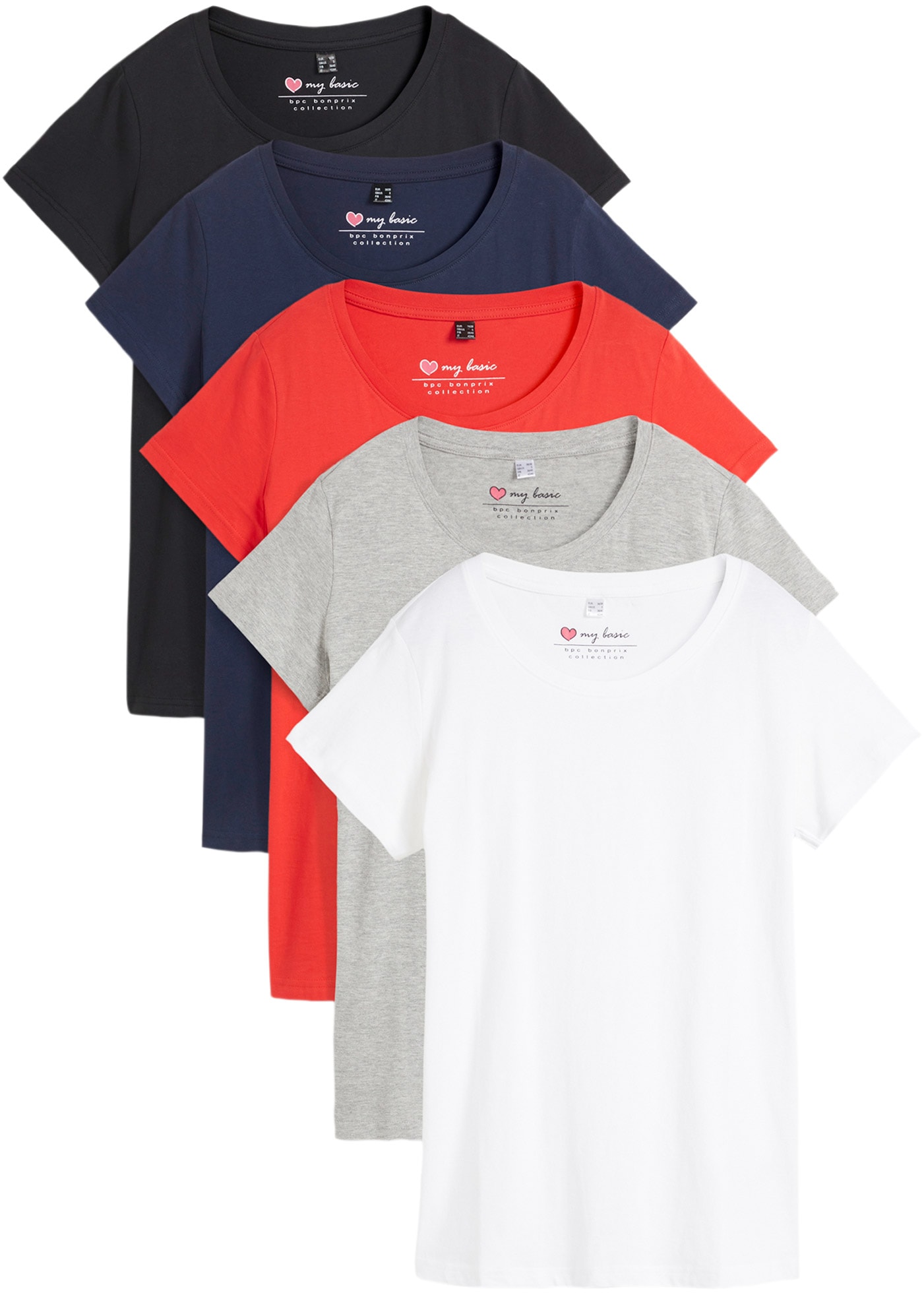 bonprix T-Shirt »Rundhals-Shirt, Kurzarm (5er Pack)« Packung, 5 Rundhals-Ausschnitt, mit kurzem Arm