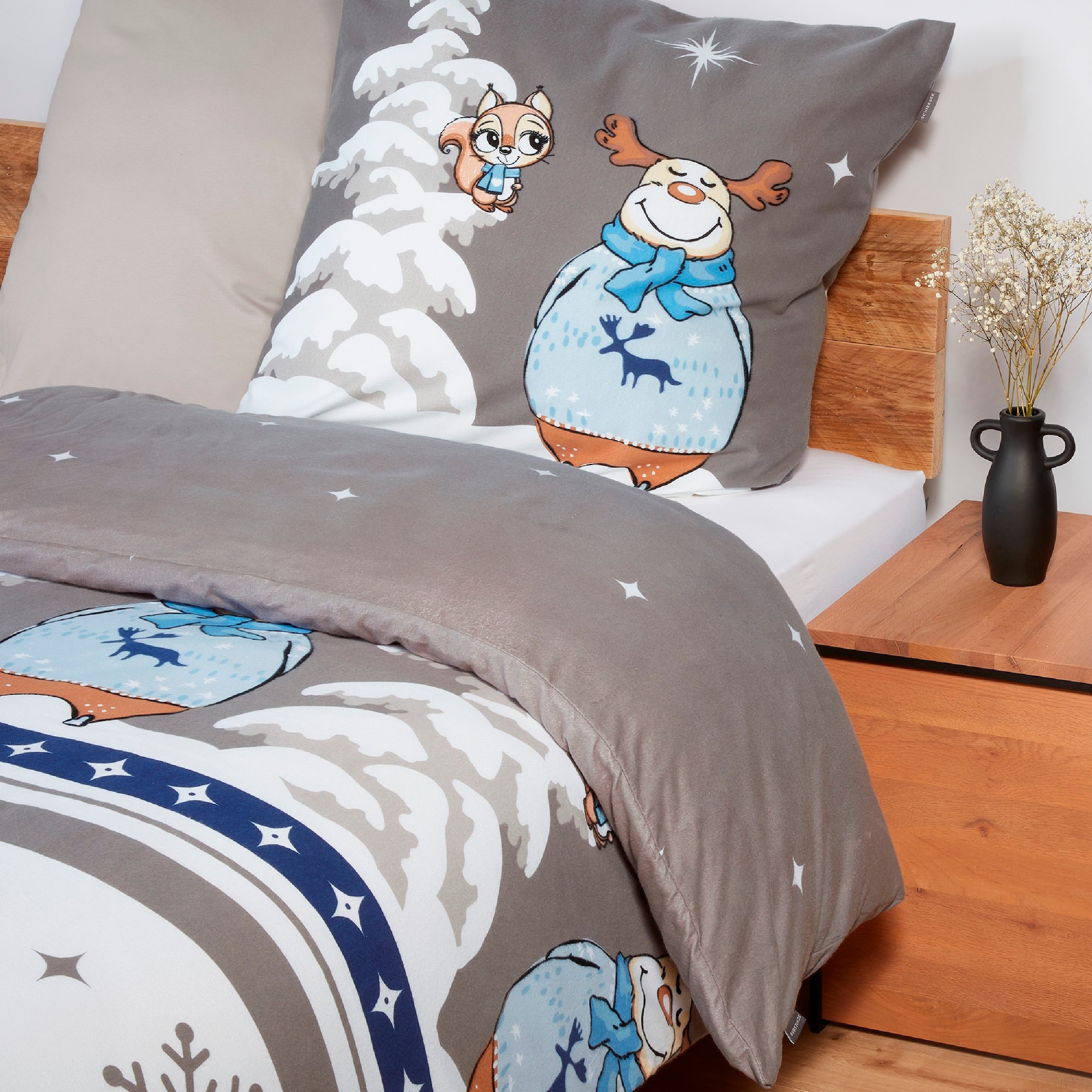 Schiesser Bettwäsche »Kitta aus weicher Baumwolle mit coolem Winter-Print«, MADE IN GREEN by OEKO-TEX®-zertifiziert