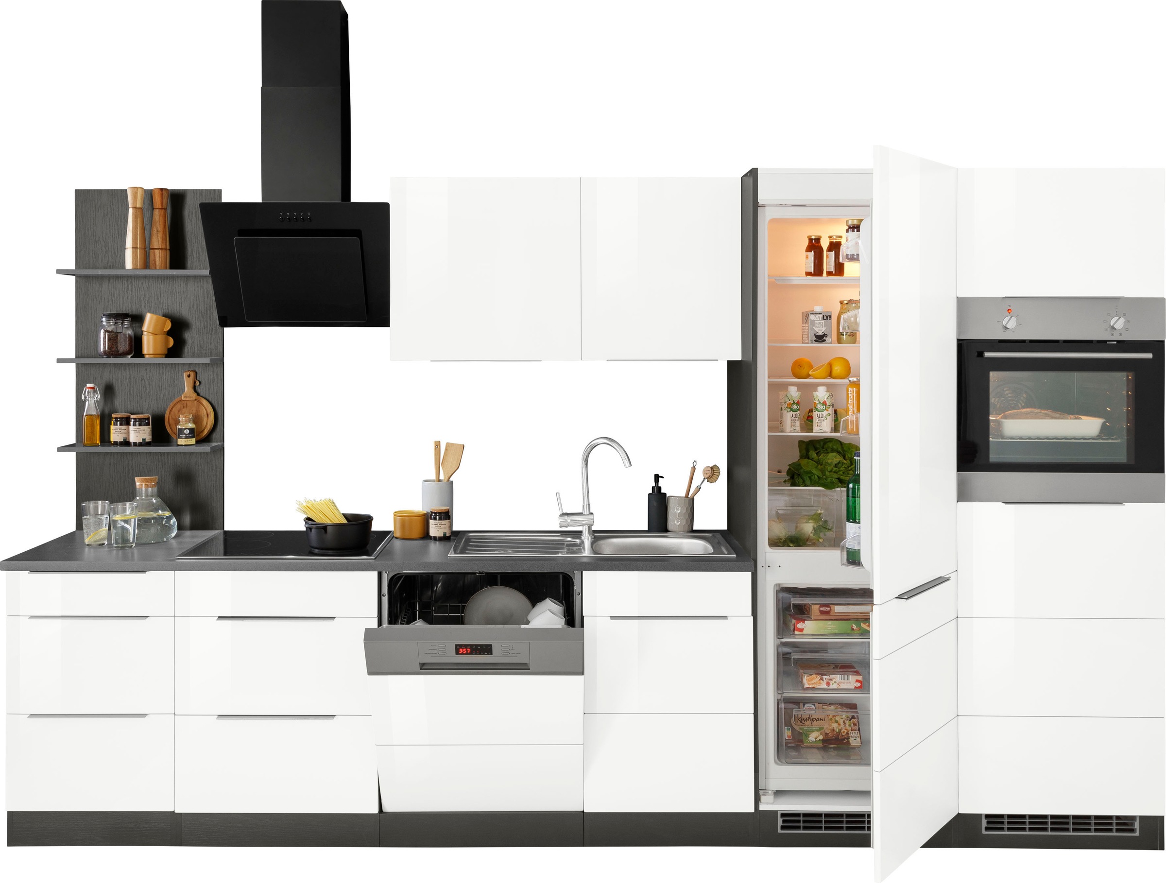 KOCHSTATION Küchenzeile »KS-Brindisi Breite 340 cm«, wahlweise mit E-Geräten und Induktion, mit MDF-Fronten und Regal