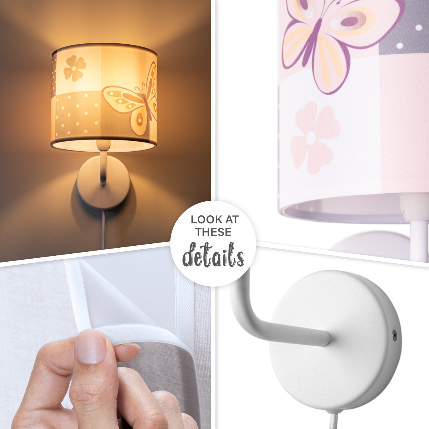 Paco Home Wandleuchte »Cosmo 220«, 1 flammig, Leuchtmittel E14 | ohne Leuchtmittel, Lampe Kinderzimmer Stecker âˆ…18cm Schmetterling Kabel 3m E14