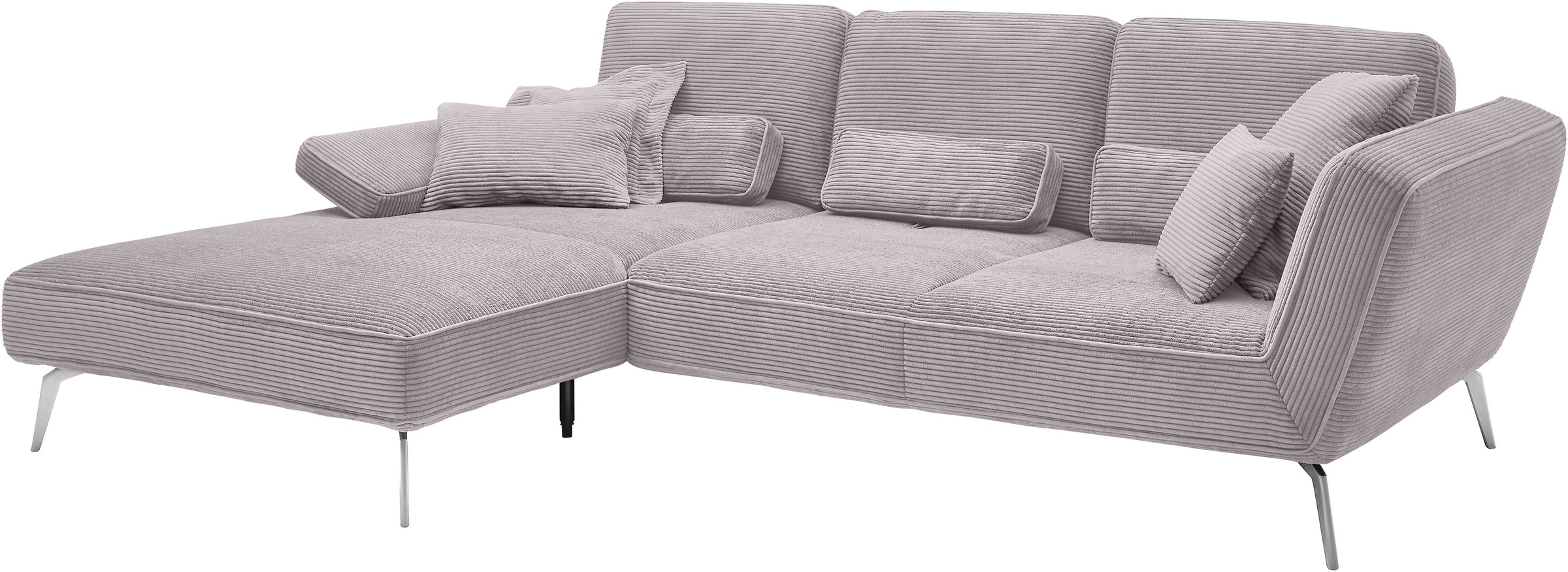 set one by Musterring Ecksofa »SO 4500, Füße chromfarben, inkl Schwenkrückenfunktion, Cord, L-Form«, wahlweise mit Kopfstütze/Armteilverstellung/Rückenneigung