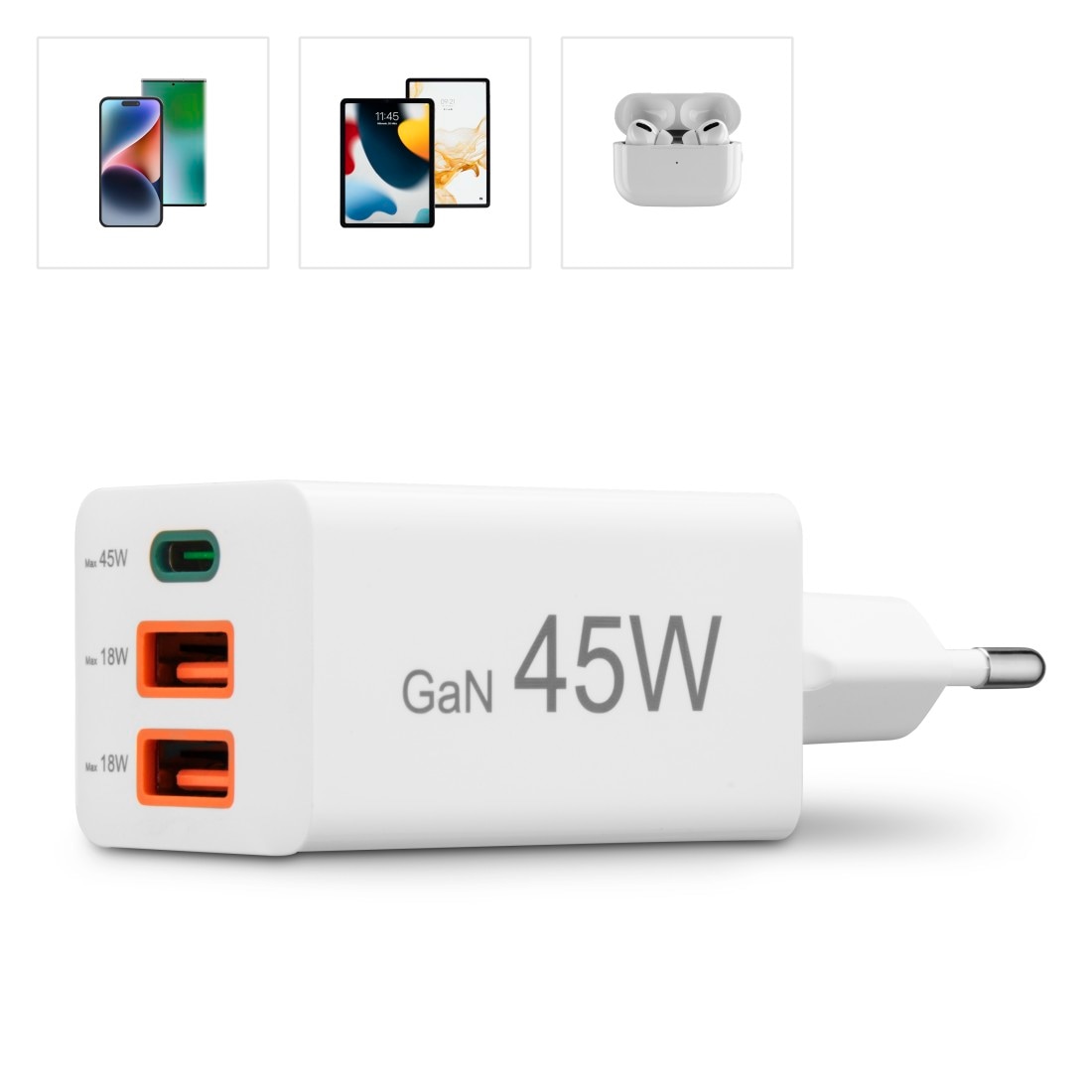 Hama Schnelllade-Gerät »USB-Ladegerät (Schnellladegerät, Netzteil, 1x USB-C, 2x USB-A, 45 W)«, (1 St.)