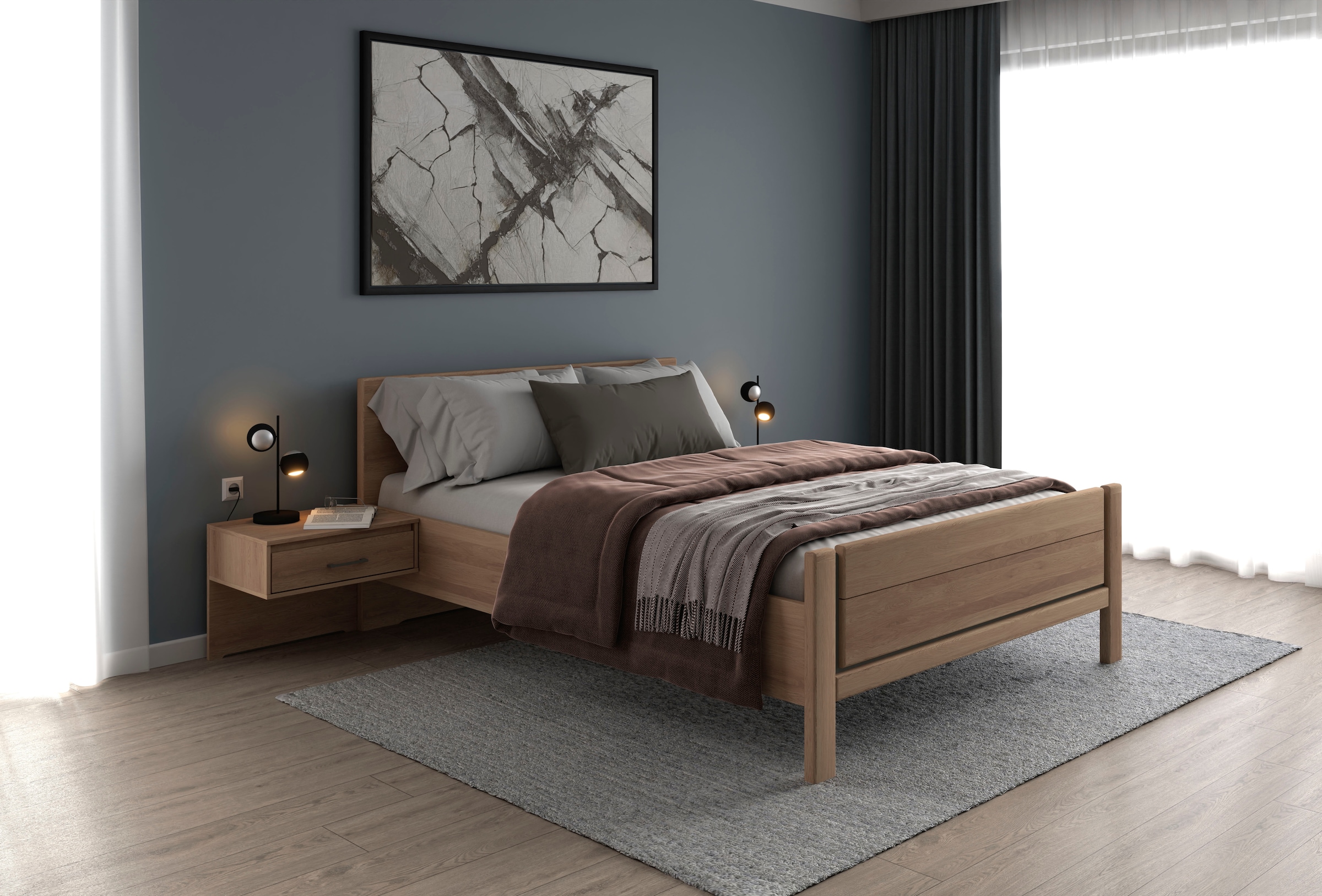 Musterring Holzbett »Sorrent, Bettgestell, Bettrahmen, teilmassiv Eiche«, (MADE IN GERMANY), Eiche teilmassiv, Liegehöhenverstellung, Stollenfußteil