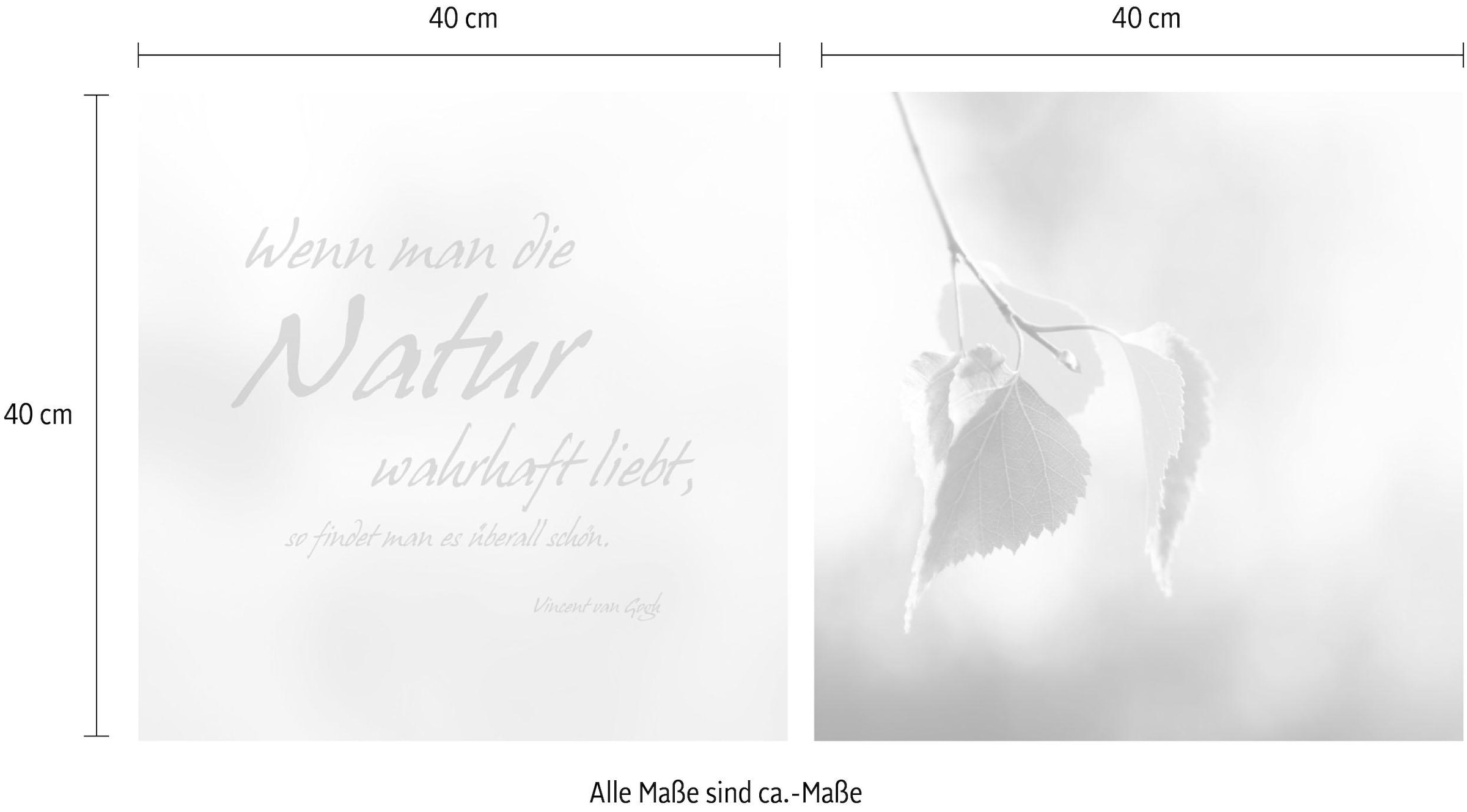 queence Leinwandbild »Natur«, Blätter-Blätterbilder-Kunst-Modern-Spa-Spa Bilder-Sprüche-Sprüche & Texte-Schriftzug-Schriftzüge, (Set), Premium-Leinwandstoff, Handarbeit aus Deutschland, Zitat, 2er Set