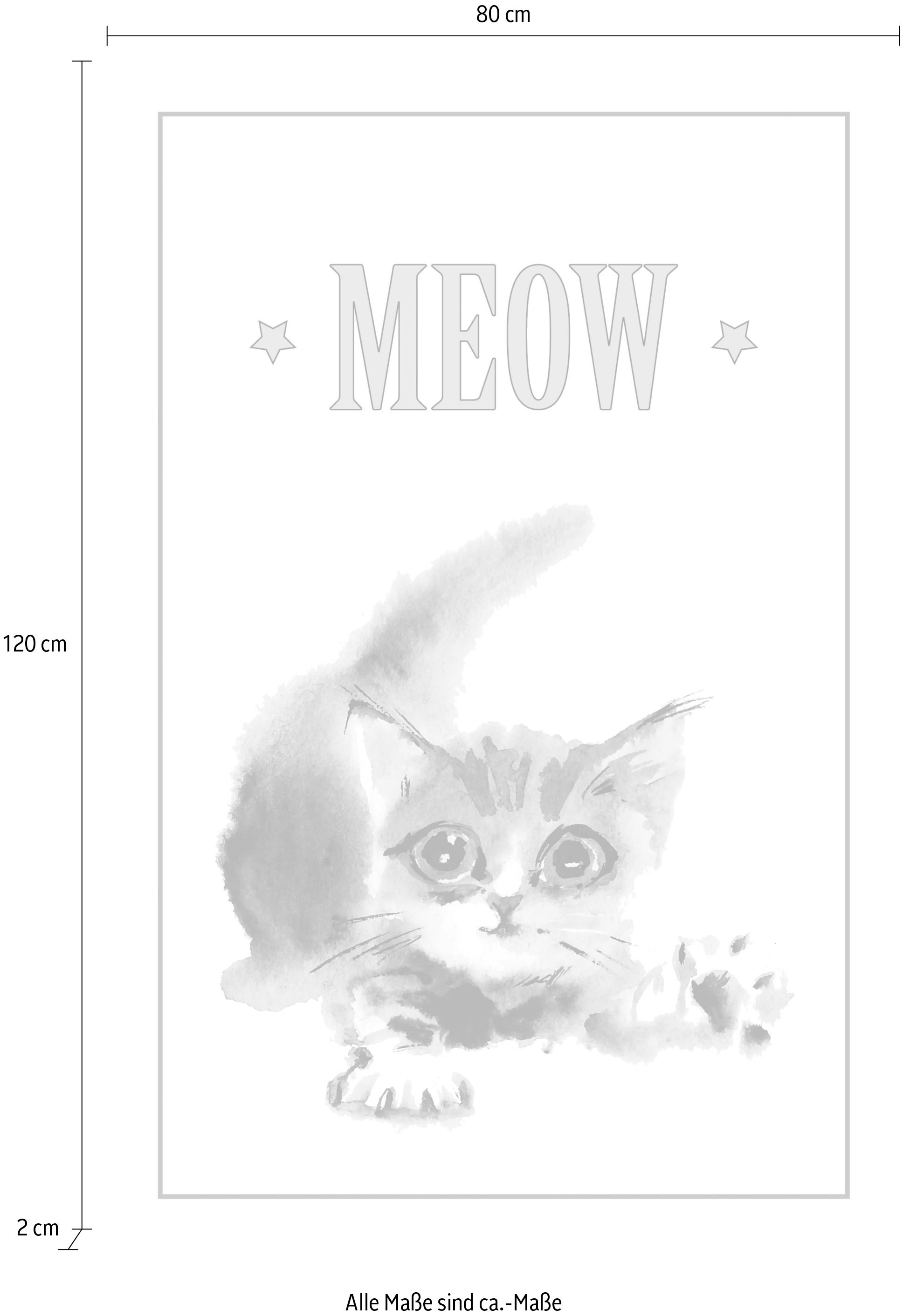 queence Leinwandbild »Katze MEOW«, Kunst-Modern-Schriftzug-Tiere-Katze-Katzen-Katzenbilder-Schwarz-Weiß, Premium-Leinwandstoff, Handarbeit aus Deutschland