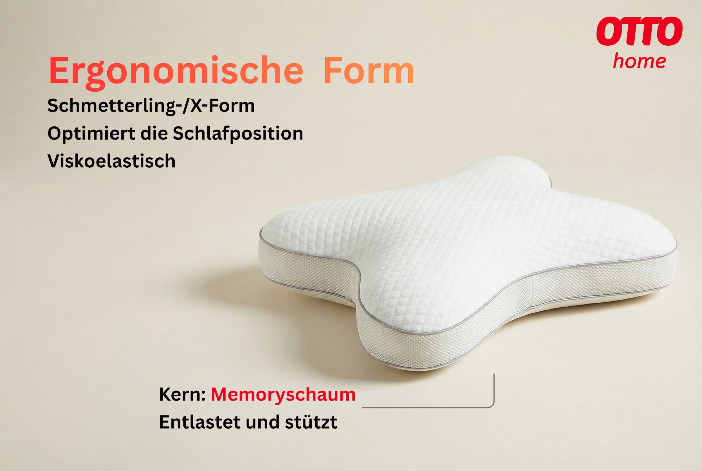 OTTO home Nackenkissen »Schmetterling NEUHEIT! in Größe: 54x44 cm« ergonomisches Nackenstützkissen für alle Schlafpositionen!