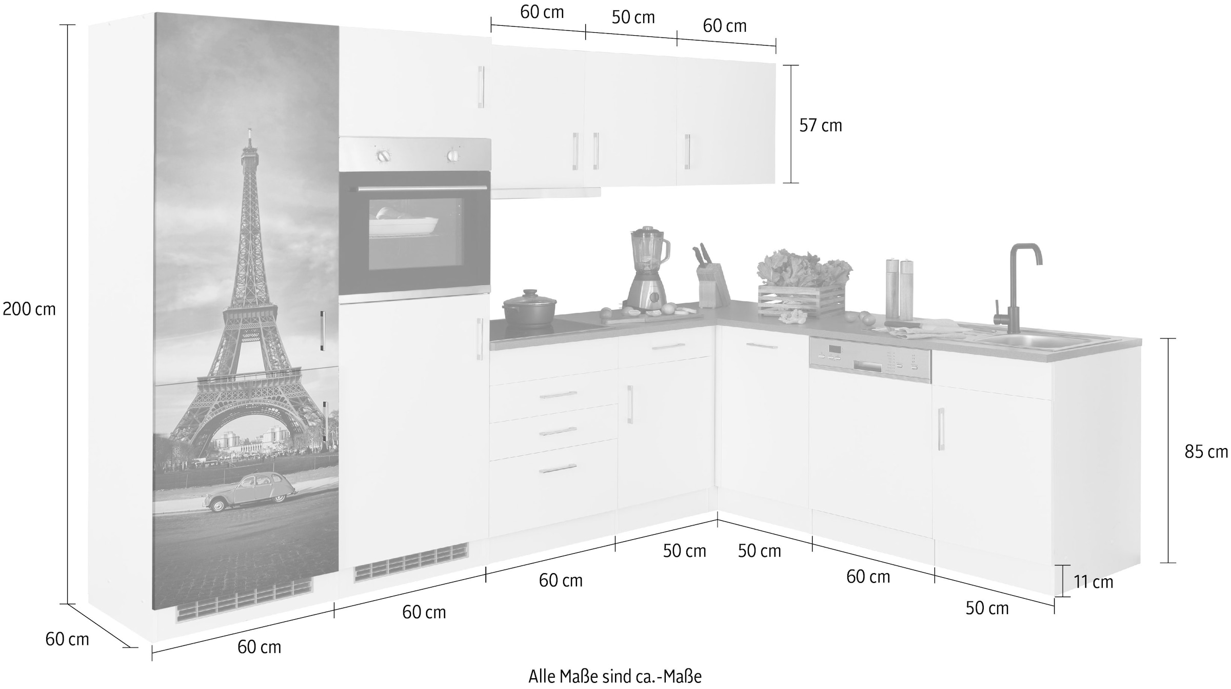 HELD MÖBEL Winkelküche »Paris«, Stellbreite 290/220 cm, wahlweise mit Induktionskochfeld