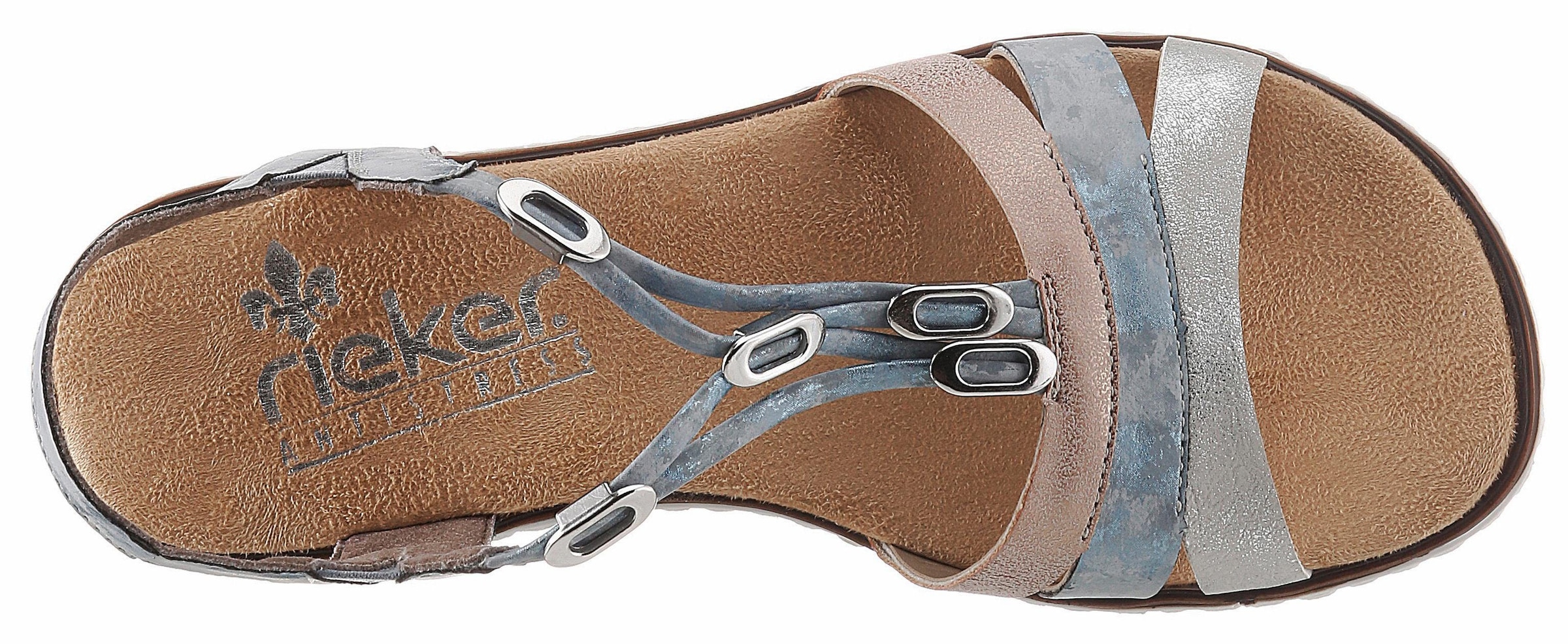 Rieker Riemchensandale  , Sommerschuh, Sandalette, Keilabsatz, mit dezenter Schmuckverzierung