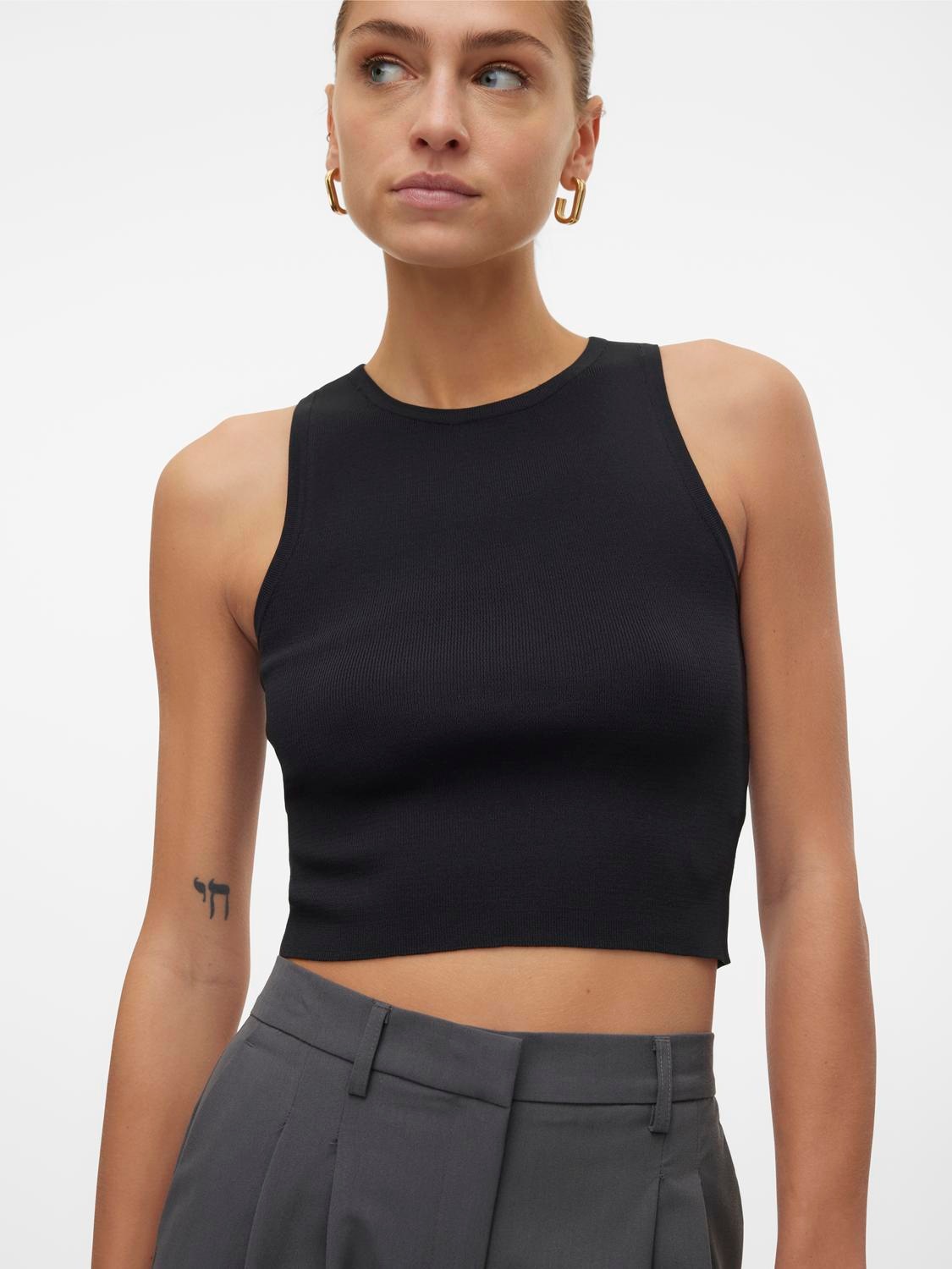 Vero Moda Strickpullover »VMGINNY SL O-NECK CROP TOP NOOS«, Stricktop in kurzer Form