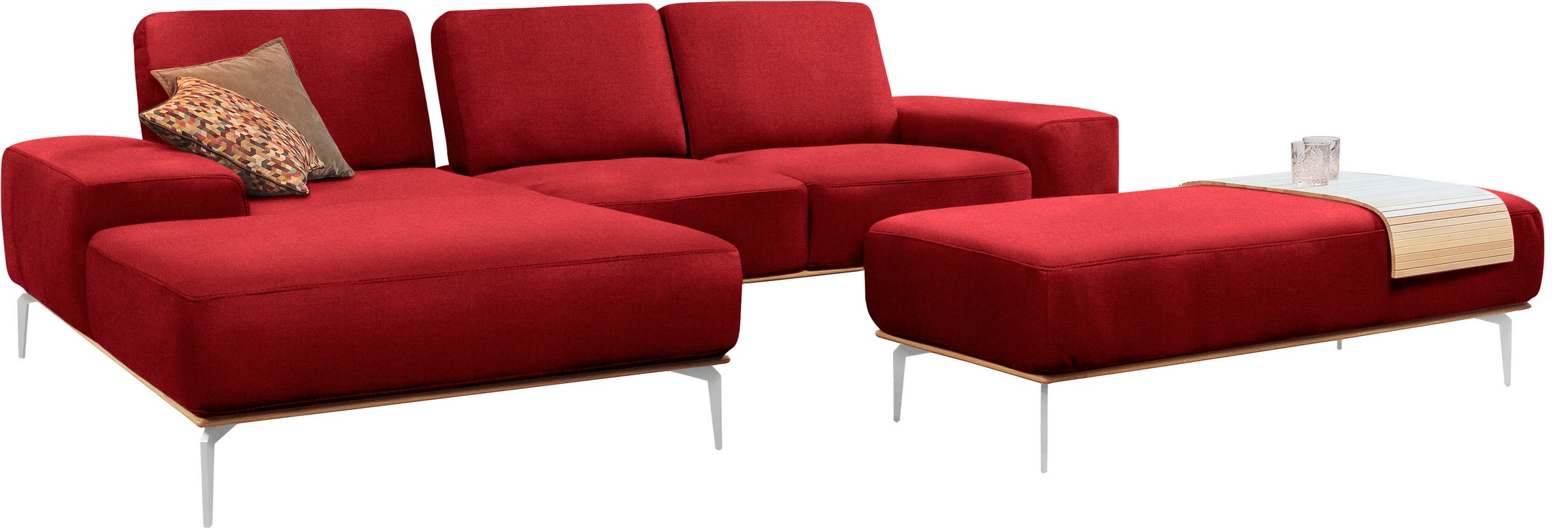 W.SCHILLIG Ecksofa »run, Designsofa mit tollem Sitzkomfort, L-Form«, mit elegantem Holzsockel, Füße in Chrom glänzend, Breite 279 cm