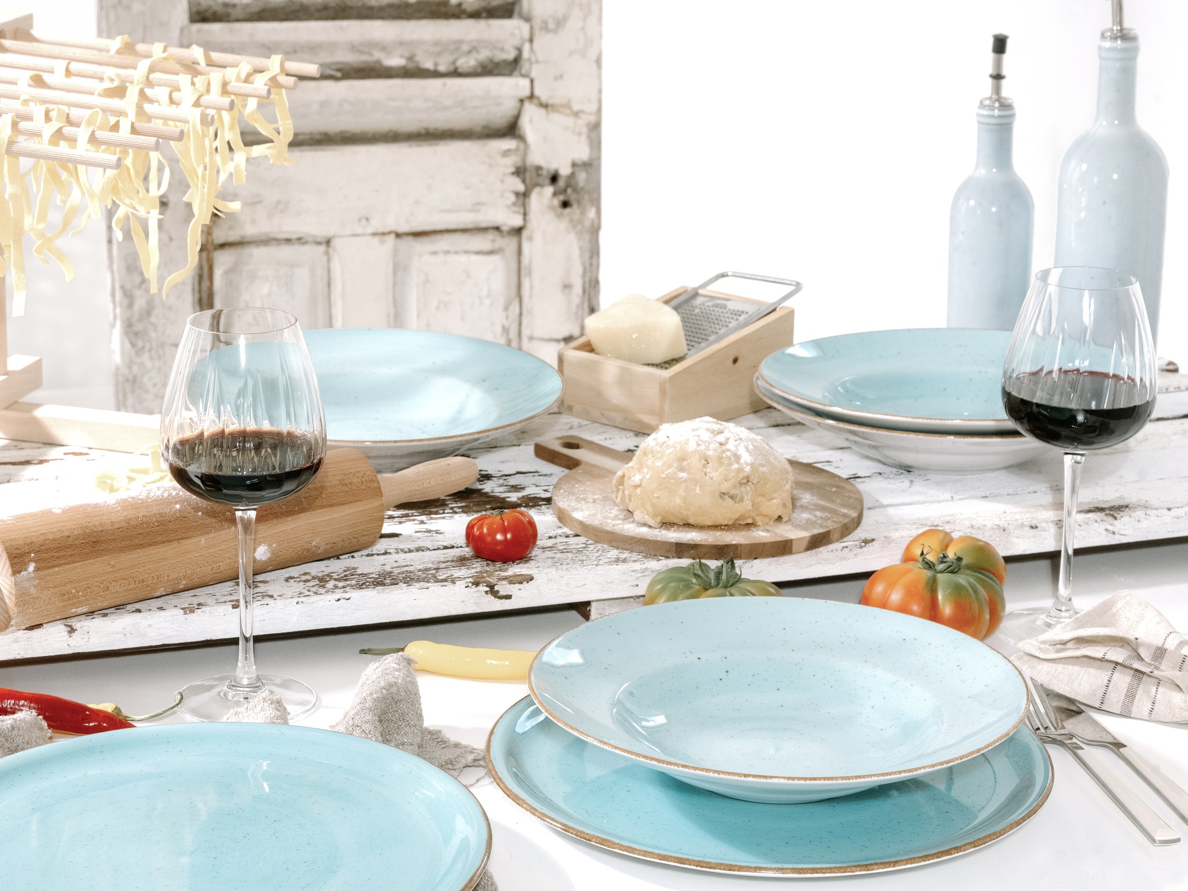 CreaTable Pizzateller »Vintage Nature, Pizzateller 33 cm 4-tlg«, (Set, 4 St.), Handgemalt, Gesprenkelt, Rustikales Außenband