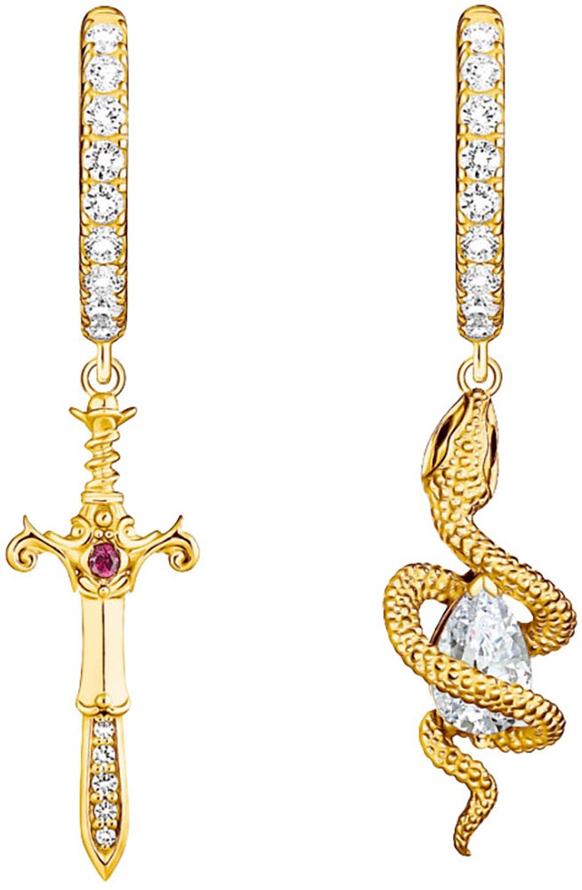 THOMAS SABO Paar Creolen »mit Anhänger Tempting Romance, Schlangen/Schwert-Design, CR750-995-7«, mit Zirkonia (synth.), Saphir (synth.)