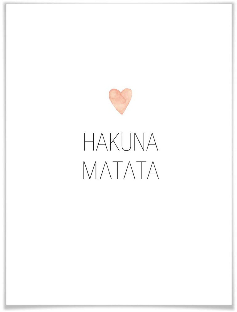 Wall-Art Poster »Herz Schriftzug Hakuna ohne Bilderrahmen bestellen (1 Raten Matata«, Schriftzug, auf St.), Poster