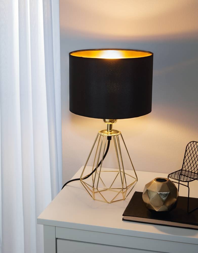 EGLO Tischleuchte »CARLTON 2«, 1 flammig, Leuchtmittel E14 | ohne Leuchtmittel, Tischlampe Vintage, Retro Lampe, Metall, Stoff, Gold, Schwarz, E14