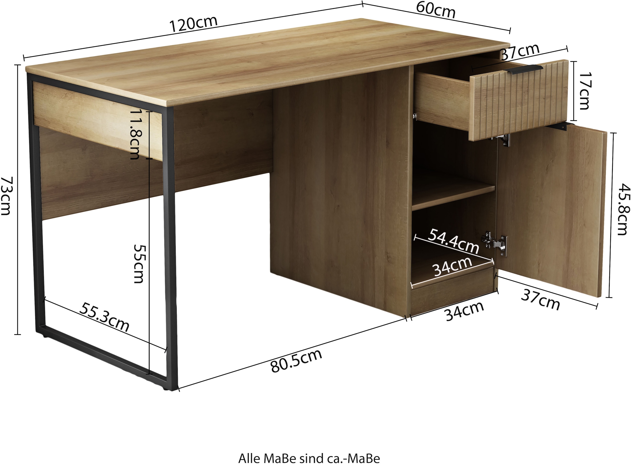 OTTO home Schreibtisch »Aspea« Set,  mit Schublade, ausreichend Stauraum, moderne Rillenoptik, B. 120 cm