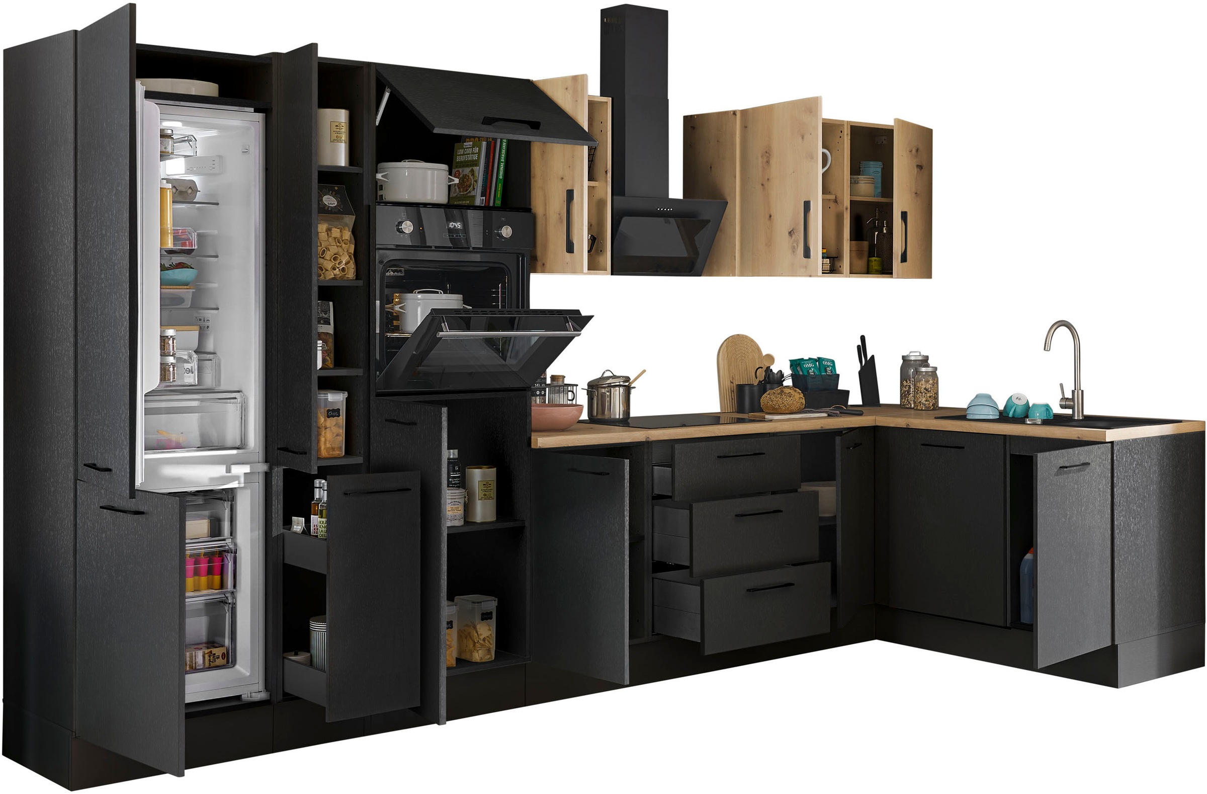 BASIC by Balculina Winkelküche »Turin«, Stellbreite 370x175 cm, wahlweise mit E-Geräten
