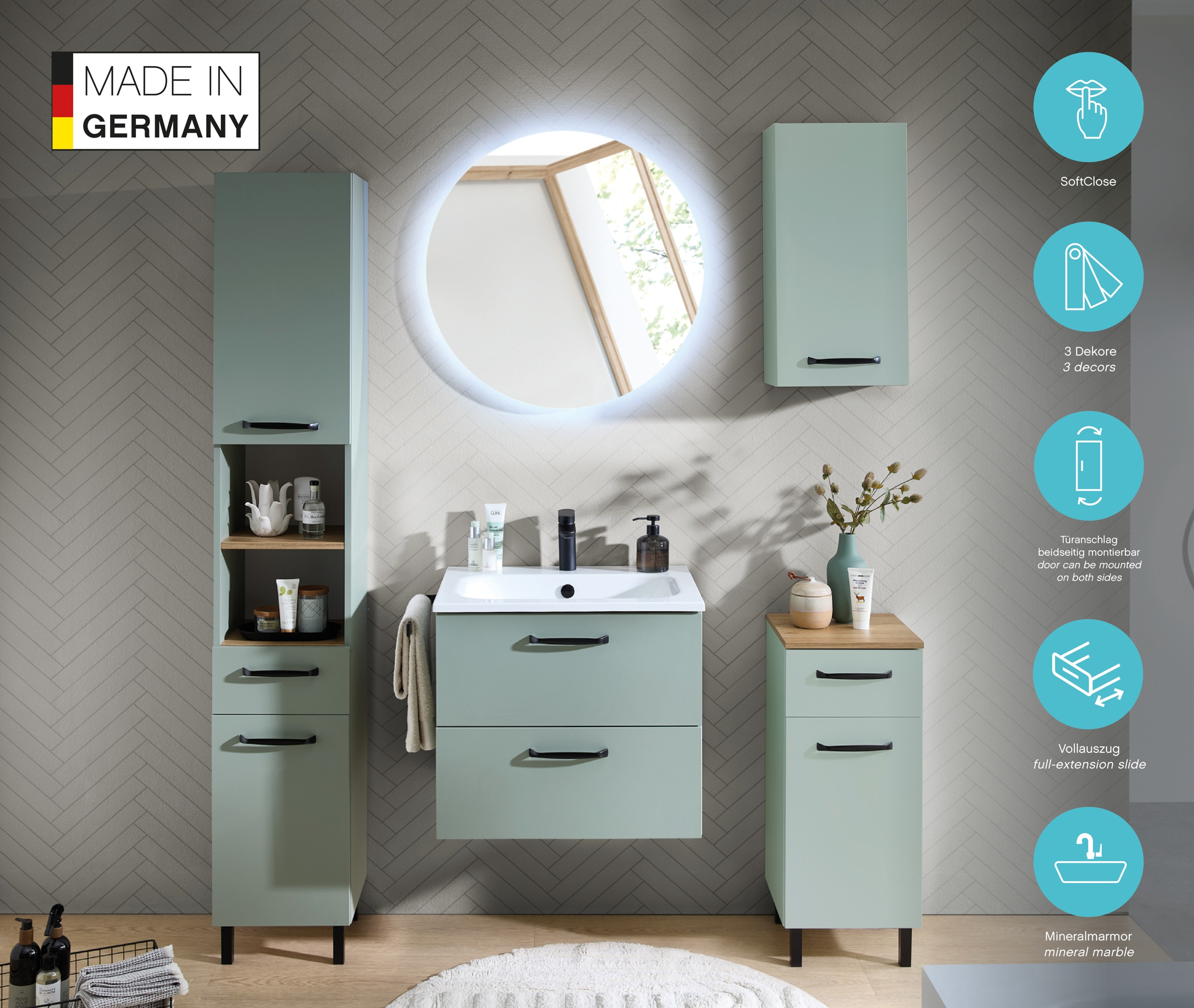 Saphir Hochschrank »Quickset 500, Badschrank 32,4 cm breit« 3 Einlegeböden, 1 offenes Fach, Badezimmer-Hochschrank