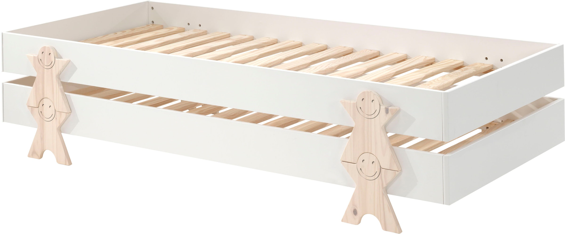 Vipack Kinderbett »Modulo«, (Made in Europe), Jugendbett, Einzelbett, Stapelbett mit Füßen in Smileoptik
