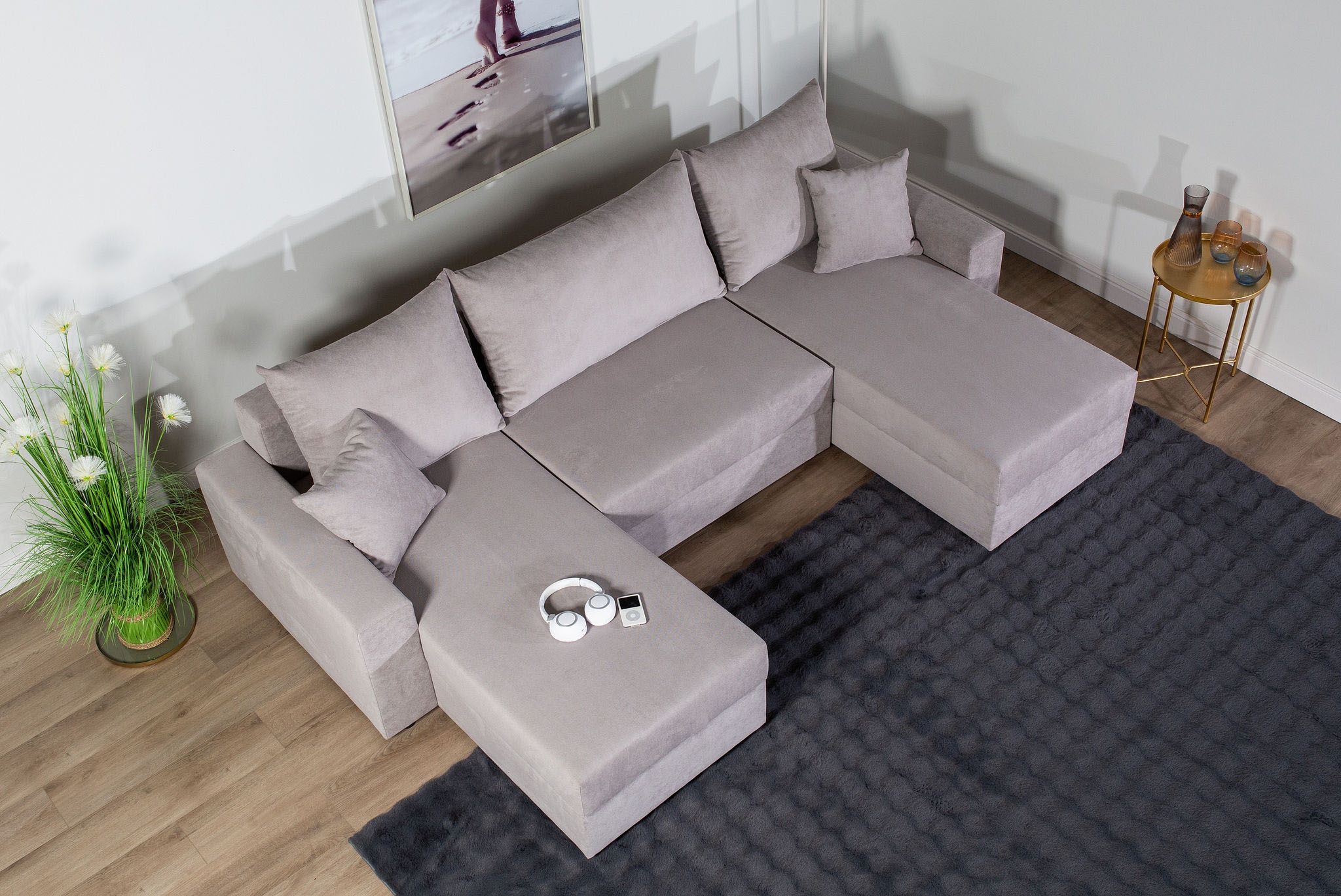 COLLECTION AB Wohnlandschaft »Pico U-Form, Breite 252, mit Schlaffunktion, Bettkasten & Zierkissen«, Liegefläche 117x220 cm