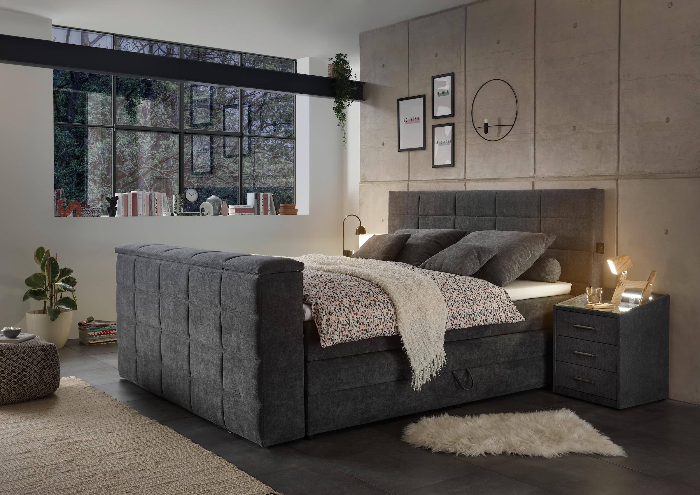 ED EXCITING DESIGN Boxspringbett »Denver«, mir motorisierter TV-Halterung bis 40 Zoll, Duo-Matratze und Bettkasten