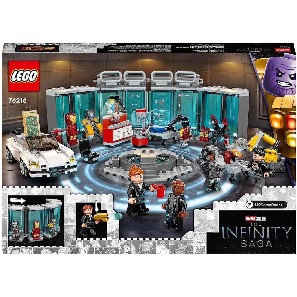 LEGO® Konstruktionsspielsteine »Iron Mans Werkstatt (76216), LEGO® Marvel«, (496 St.), Made in Europe