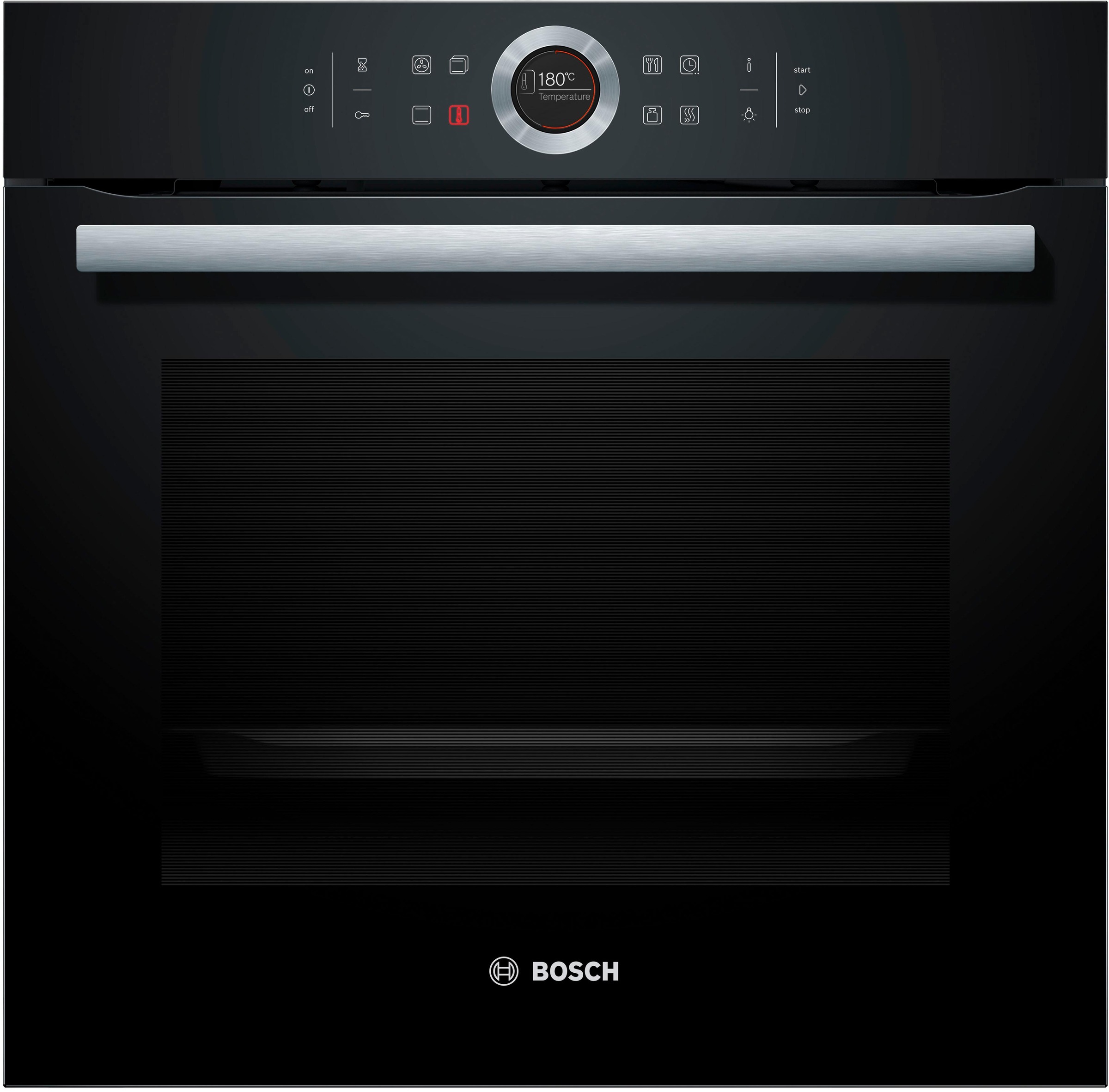 BOSCH Einbaubackofen »HBG635B«, Serie 8, mit Teleskopauszug nachrüstbar, ecoClean Direct, 4D-Heißluft-Eco-Ober-/Unterhitze Eco-Umluft-Infra-Grill-Großflächen-/Kleinflächengrill-Pizzastufe-Sanftgaren-Vorwärmen-Warmhalten-Auftaustufe, mit Pizzastufe