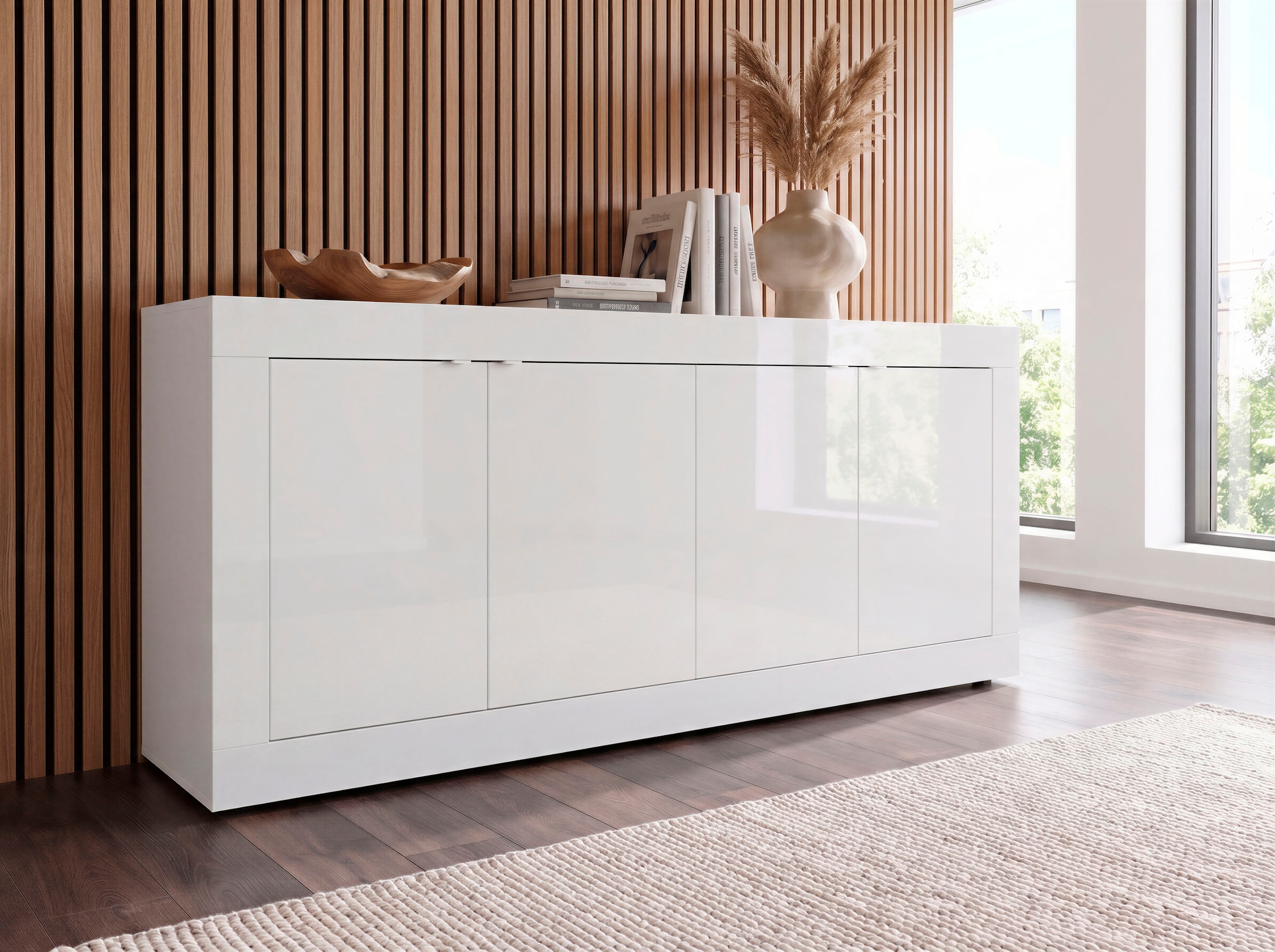 Home affaire Sideboard »Basic Breite 207 cm, Kommode 4 Türen, Anrichte,« Metallgriff, moderne Rahmenoptik, viel Stauraum, Farbauswahl