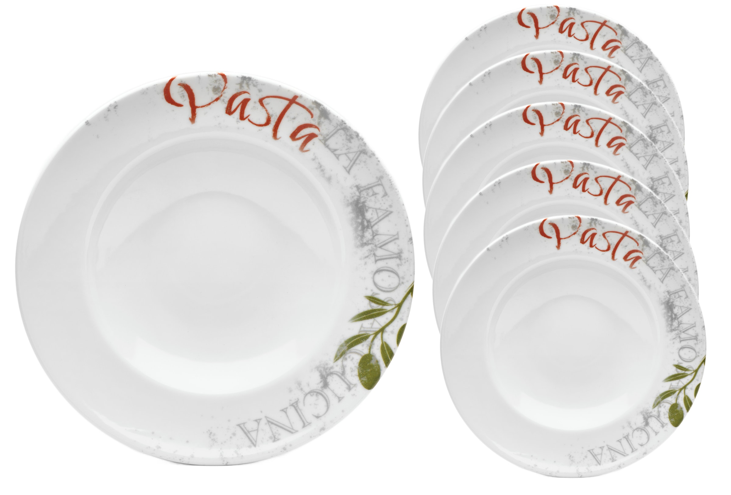 van Well Pastateller »Teller-Set Famosa, mit PIZZA Schriftzug, 6er Set, Ø 27 cm«, (Set, 6 St.), Service, Geschirr-Set für 6 Personen
