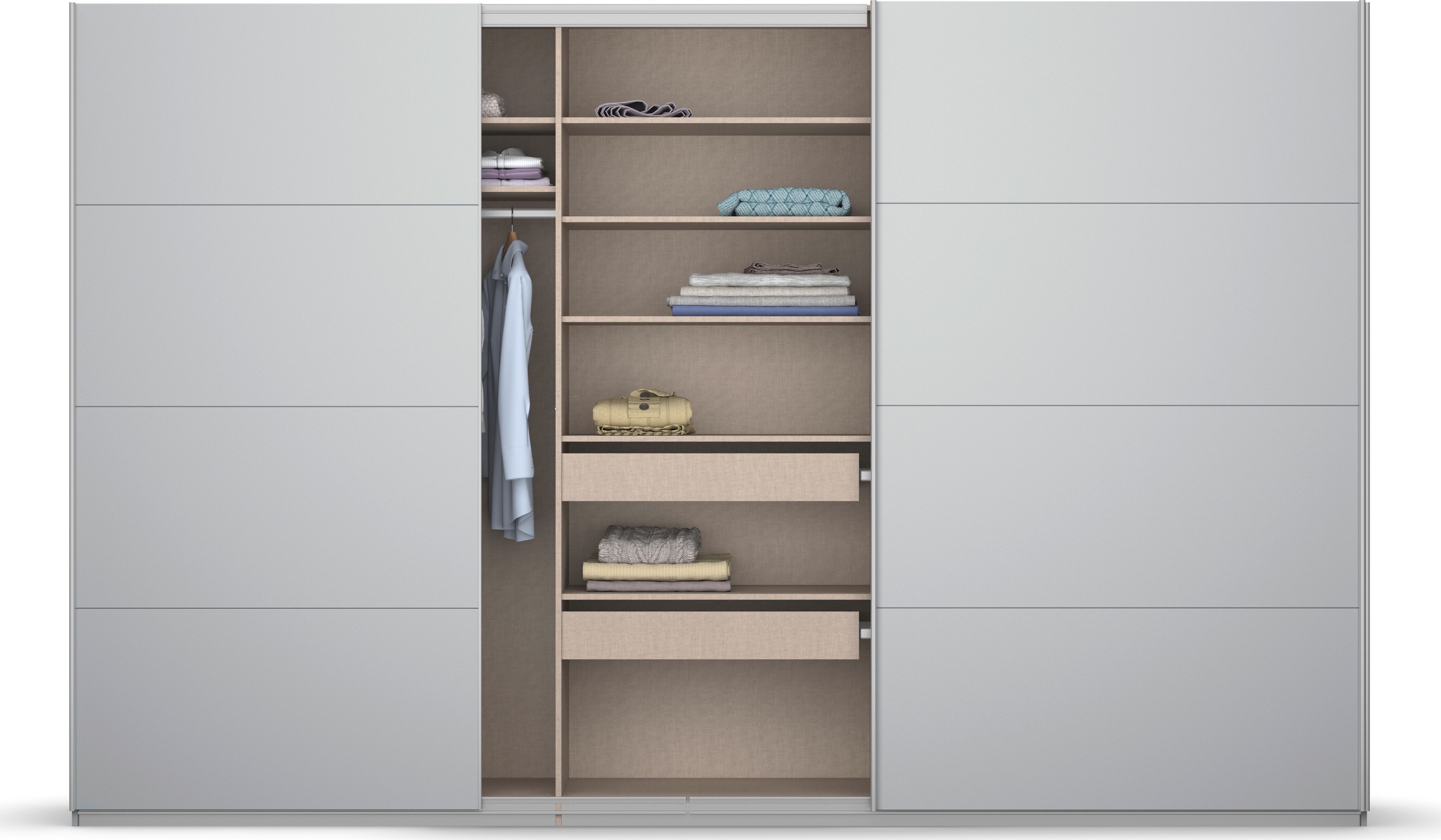 rauch Schwebetürenschrank »Kleiderschrank Schrank Garderobe KOLUNA mit Dekor-Front«, inkl. 2 Innenschubladen sowie extra Einlegeböden MADE IN GERMANY