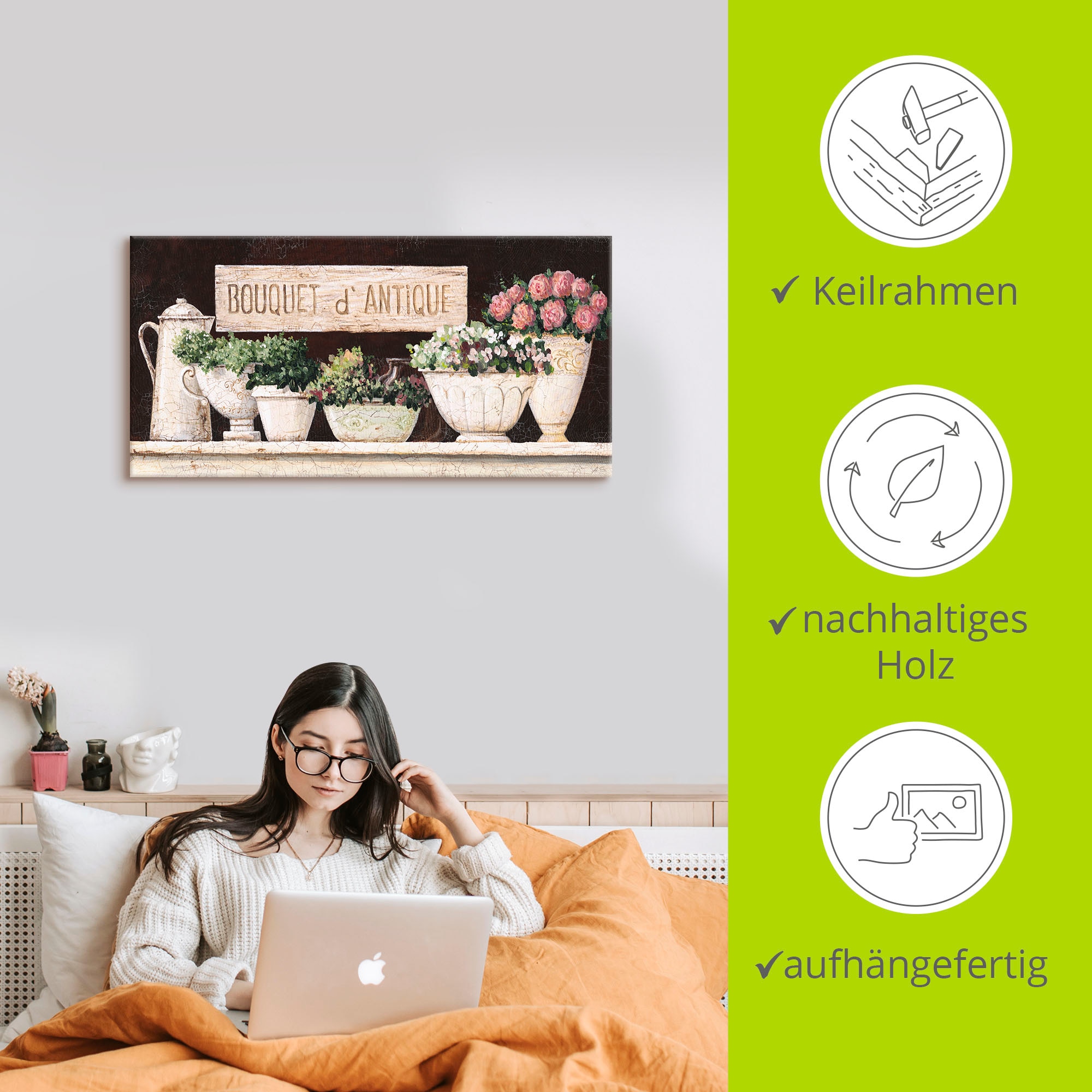 Artland Wandbild »Antike Sträuße«, Vasen & Töpfe, (1 St.), als Alubild, Outdoorbild, Leinwandbild, Wandaufkleber, versch. Größen